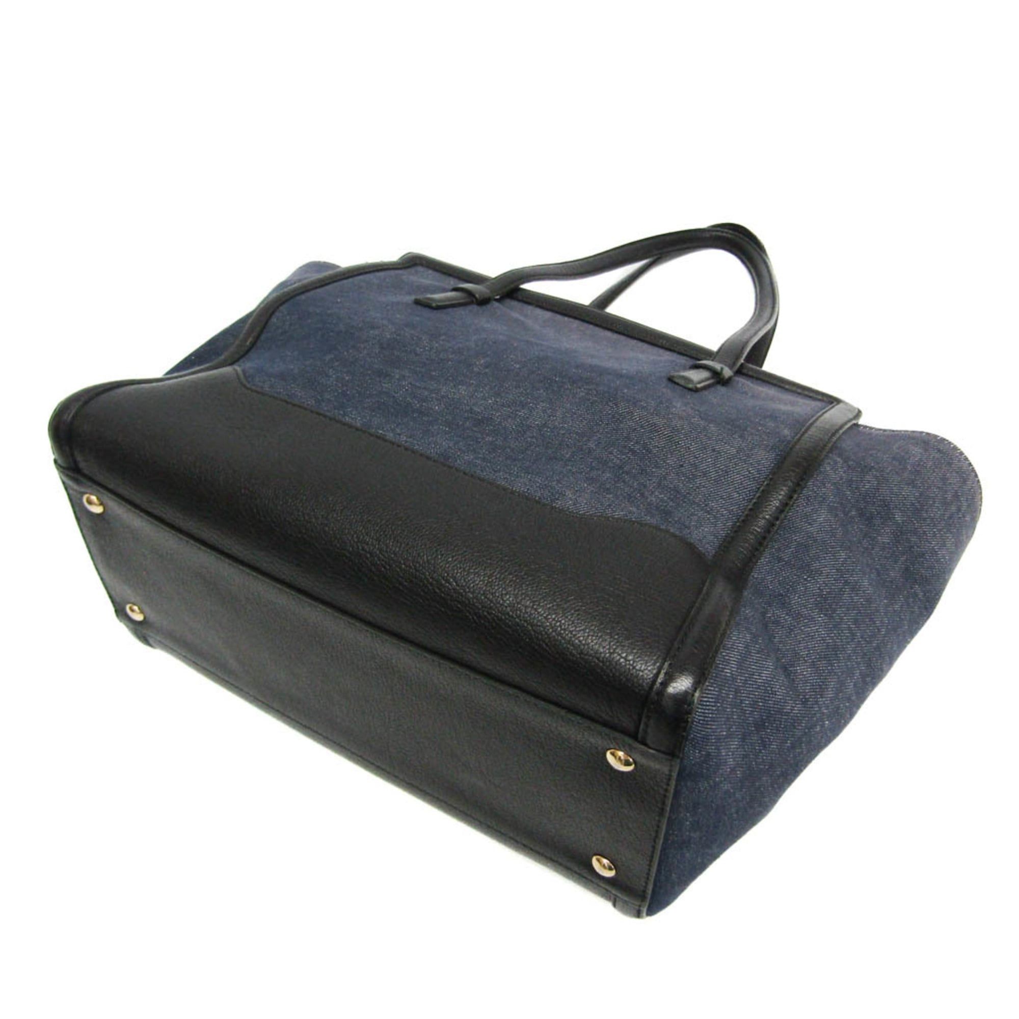 Salvatore Ferragamo Salvatore Ferragamo Gancini Amy EZ-21 F759 Women's Denim,Leather Tote Bag Black,Navy Size ONE SIZE - 3 Thumbnail