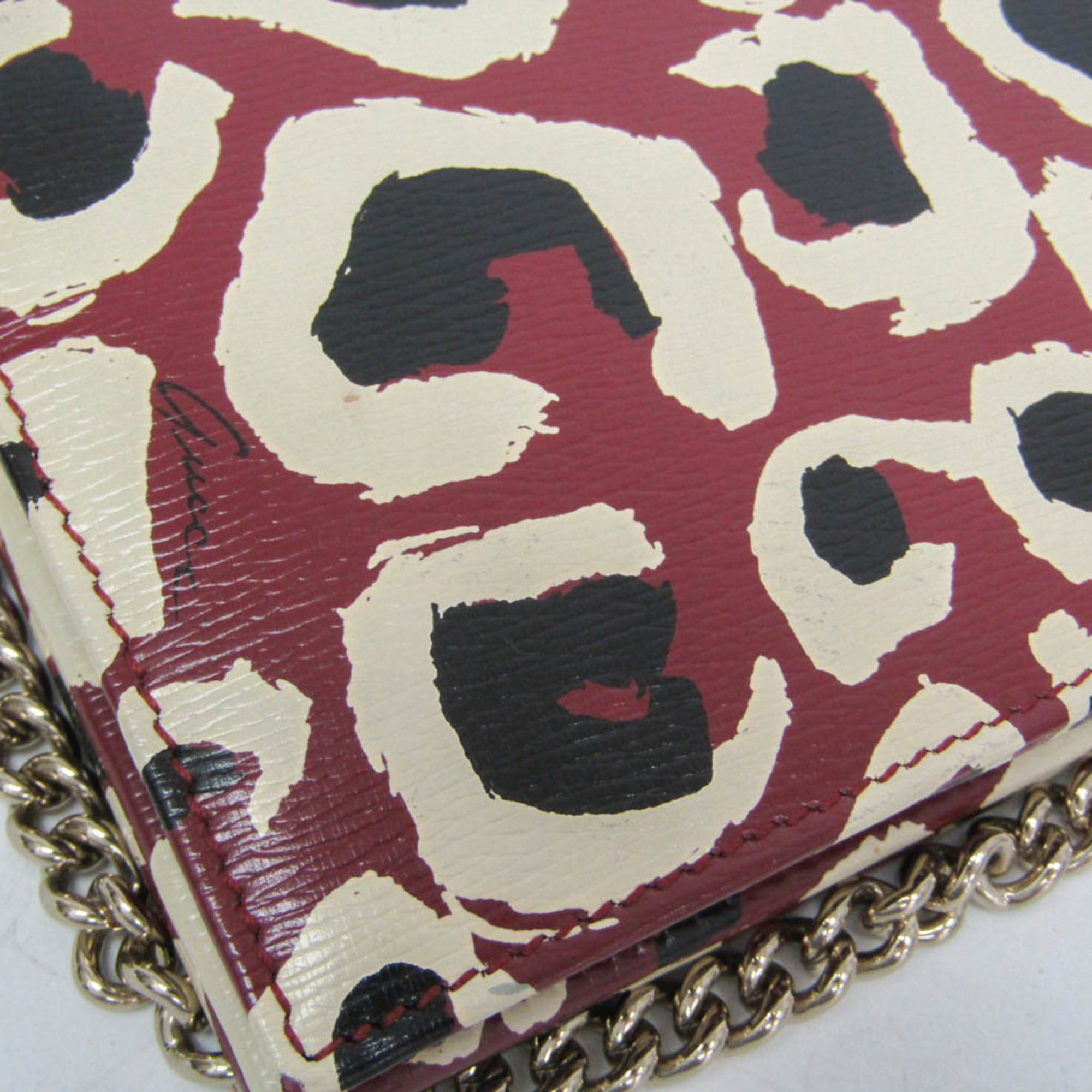 Gucci Gucci 354697 Women's Leather Chain/Shoulder Wallet Black,Bordeaux,Cream Size ONE SIZE - 7 Thumbnail