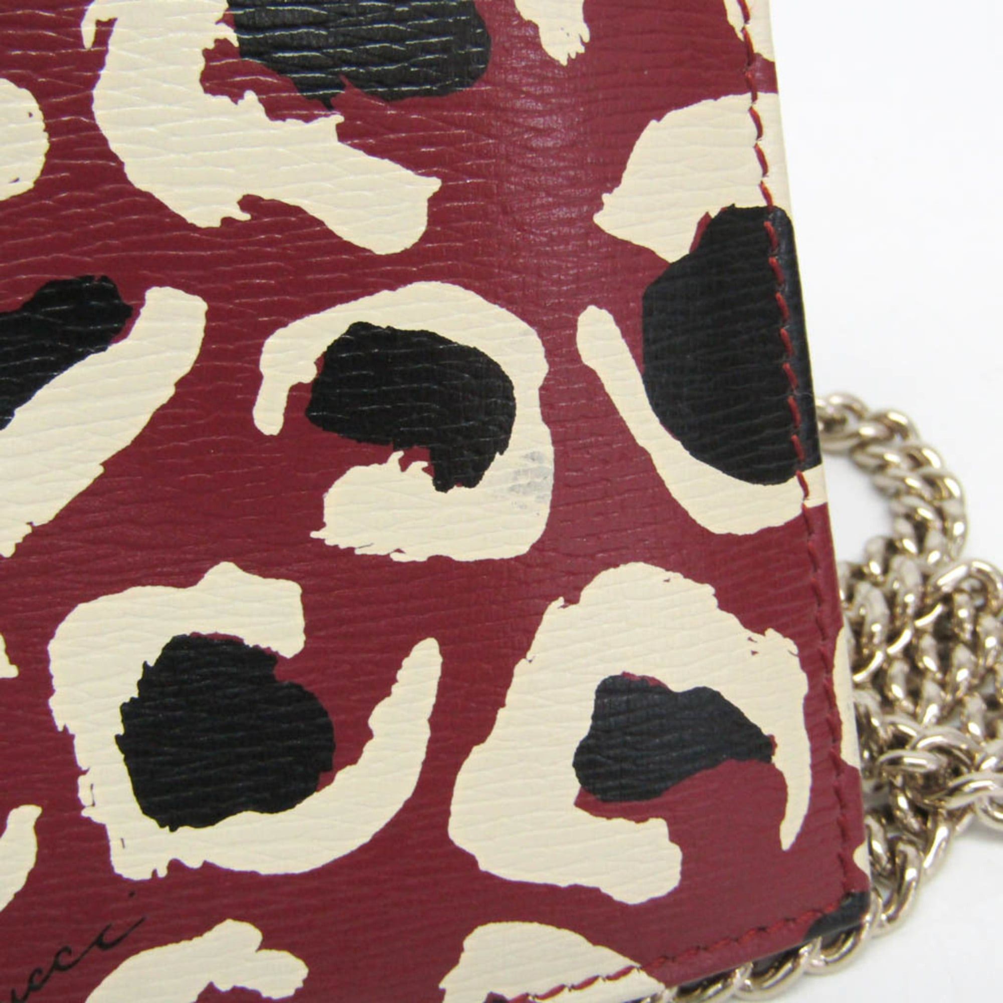 Gucci Gucci 354697 Women's Leather Chain/Shoulder Wallet Black,Bordeaux,Cream Size ONE SIZE - 8 Thumbnail