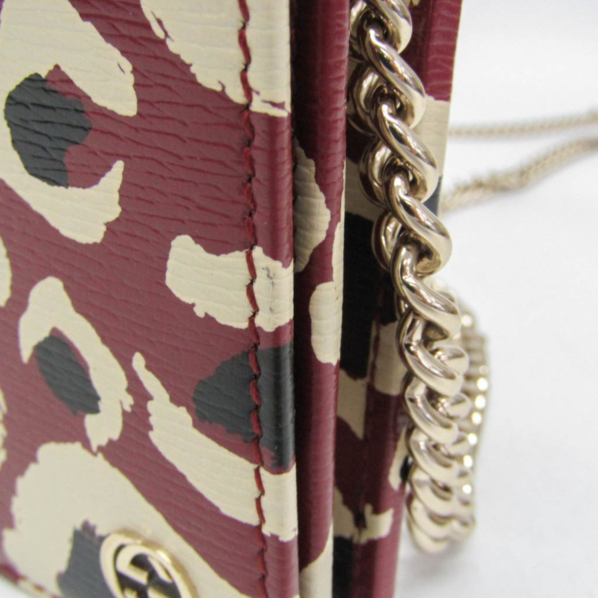 Gucci Gucci 354697 Women's Leather Chain/Shoulder Wallet Black,Bordeaux,Cream Size ONE SIZE - 6 Thumbnail