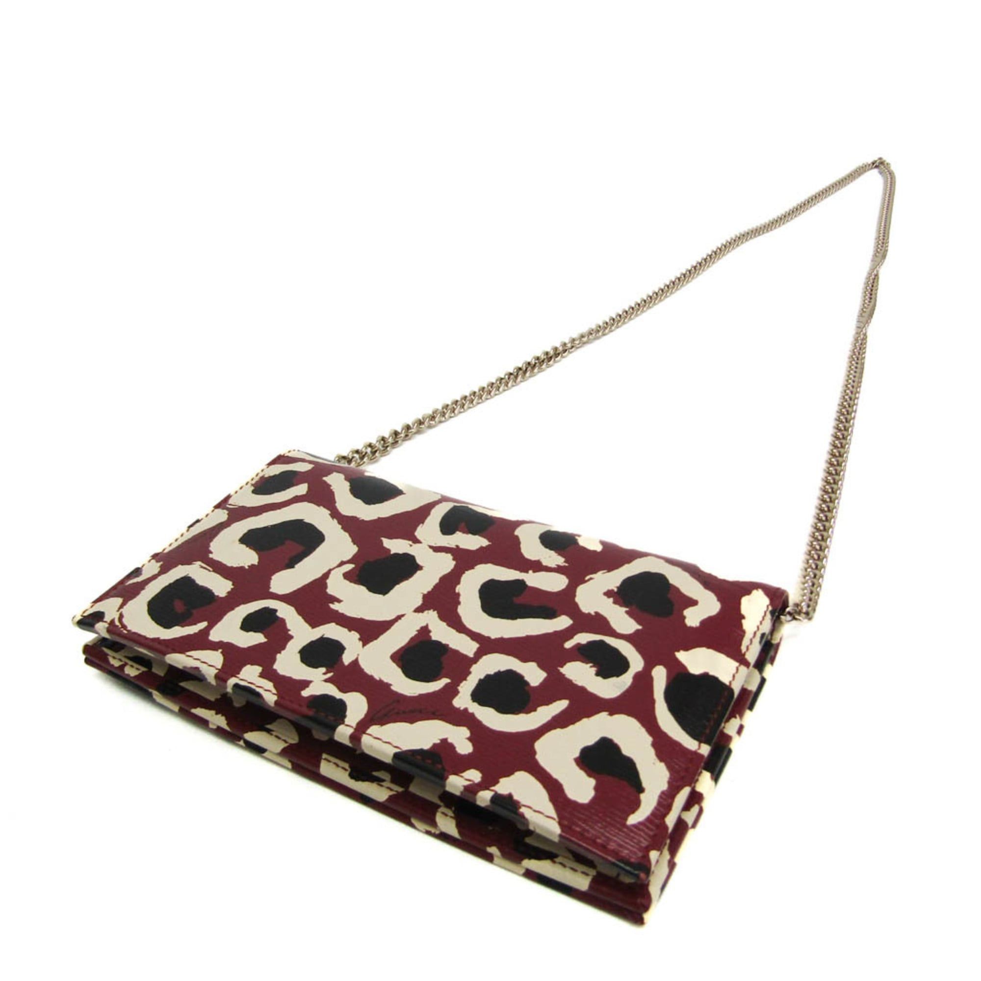 Gucci Gucci 354697 Women's Leather Chain/Shoulder Wallet Black,Bordeaux,Cream Size ONE SIZE - 2 Thumbnail
