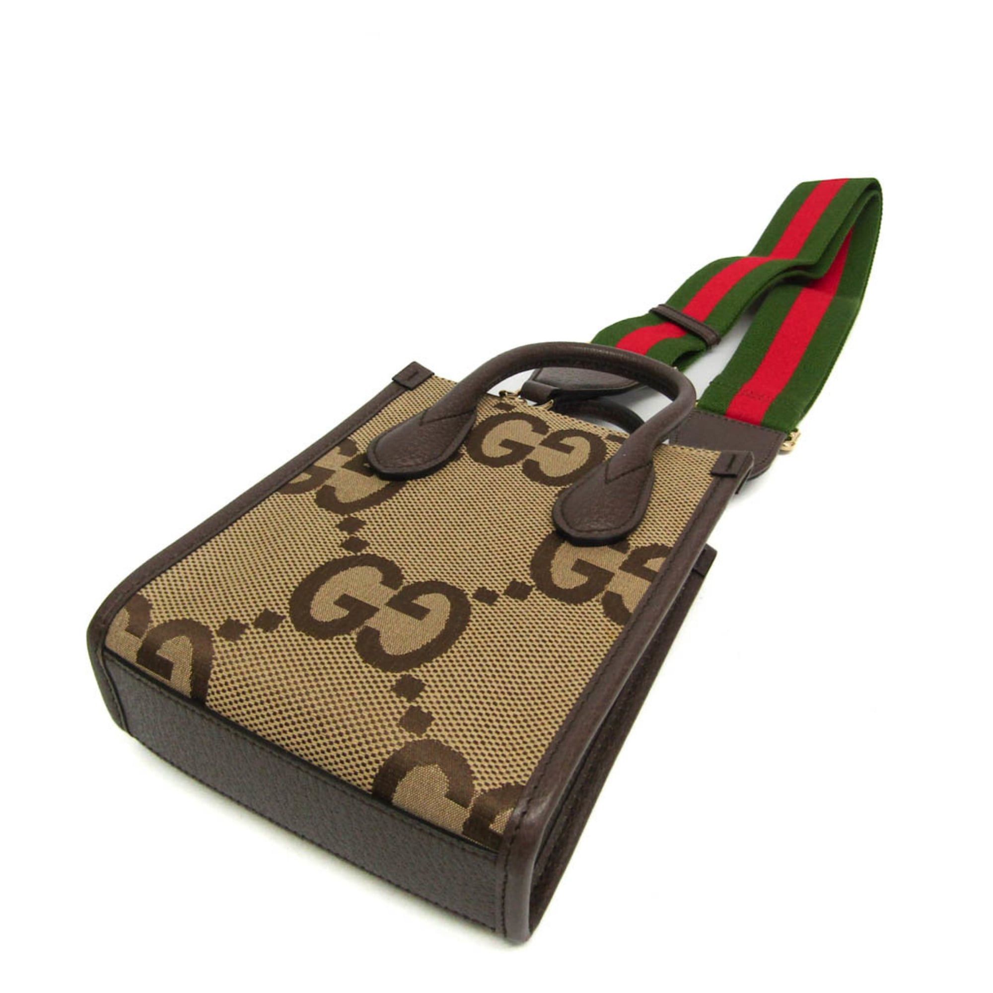 Gucci Gucci Jumbo GG Mini 699406 Women's Canvas,Leather Handbag,Shoulder Bag Beige,Dark Brown Size ONE SIZE - 3 Thumbnail