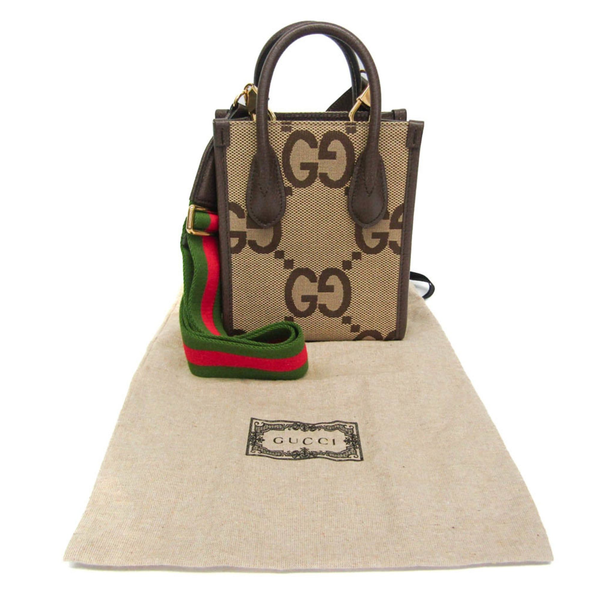 Gucci Gucci Jumbo GG Mini 699406 Women's Canvas,Leather Handbag,Shoulder Bag Beige,Dark Brown Size ONE SIZE - 2 Thumbnail