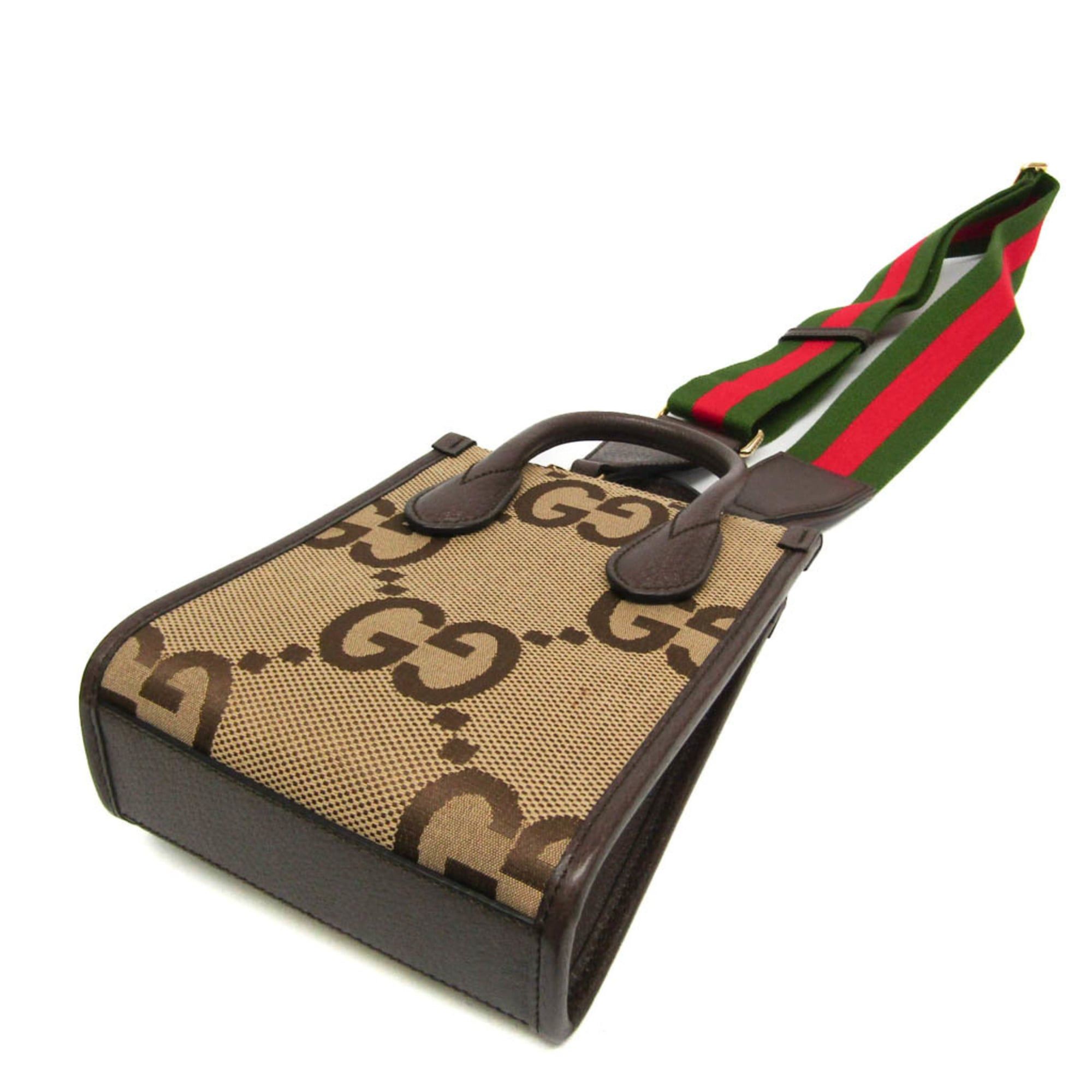 Gucci Gucci Jumbo GG Mini 699406 Women's Canvas,Leather Handbag,Shoulder Bag Beige,Dark Brown Size ONE SIZE - 3 Thumbnail
