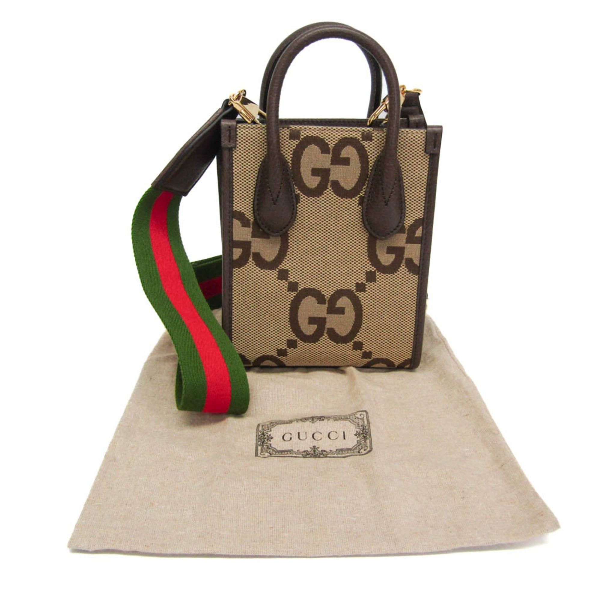 Gucci Gucci Jumbo GG Mini 699406 Women's Canvas,Leather Handbag,Shoulder Bag Beige,Dark Brown Size ONE SIZE - 2 Thumbnail