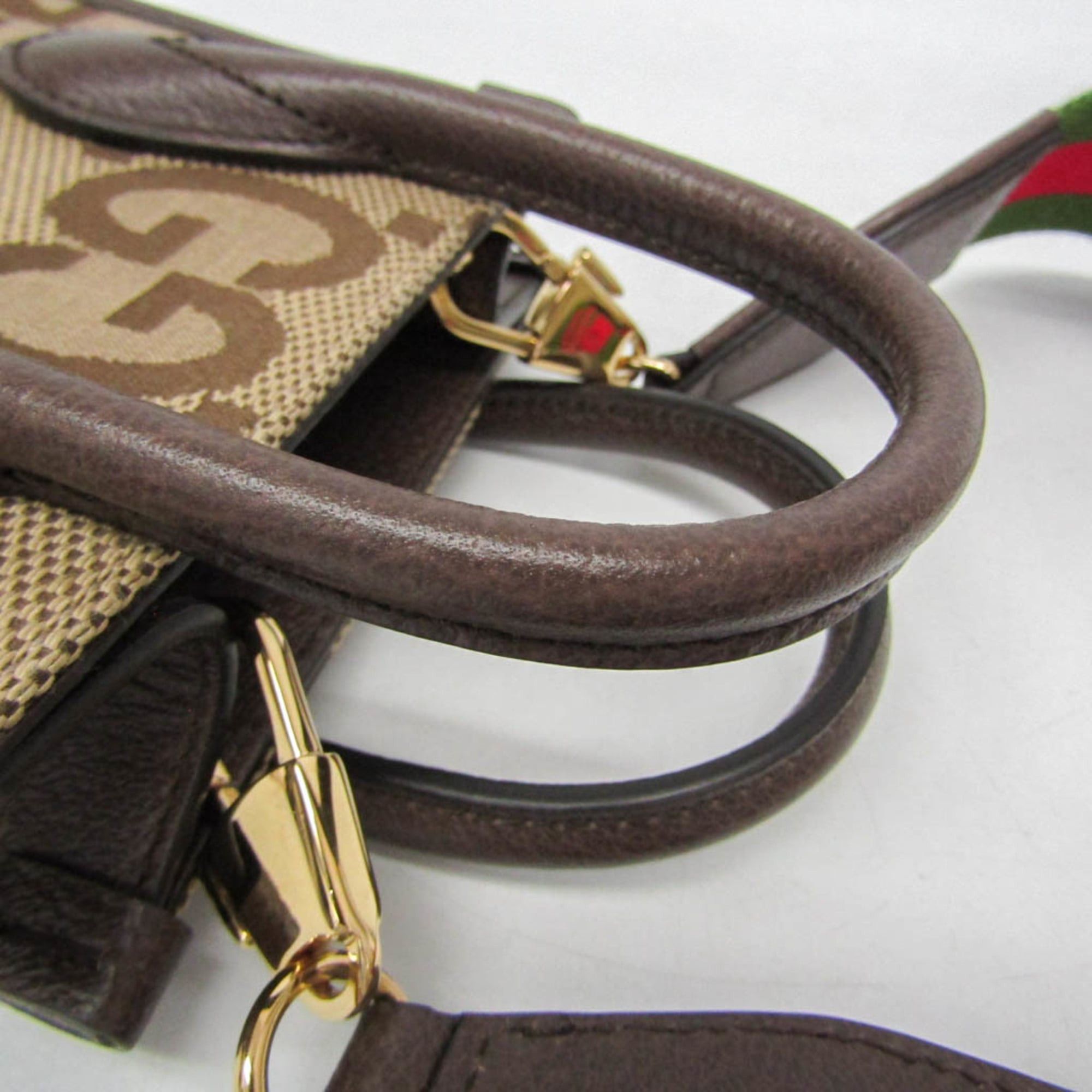 Gucci Gucci Jumbo GG Mini 699406 Women's Canvas,Leather Handbag,Shoulder Bag Beige,Dark Brown Size ONE SIZE - 8 Thumbnail