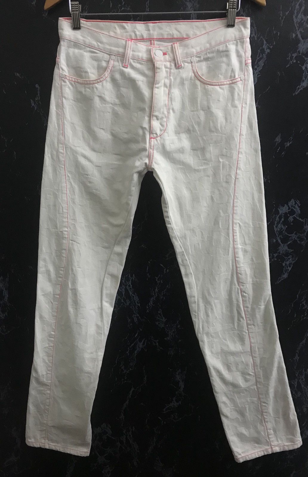 image of Louis Vuitton Pink Stich ‘Paris’ Monogram Spellout Jeans in White, Men's (Size 30)