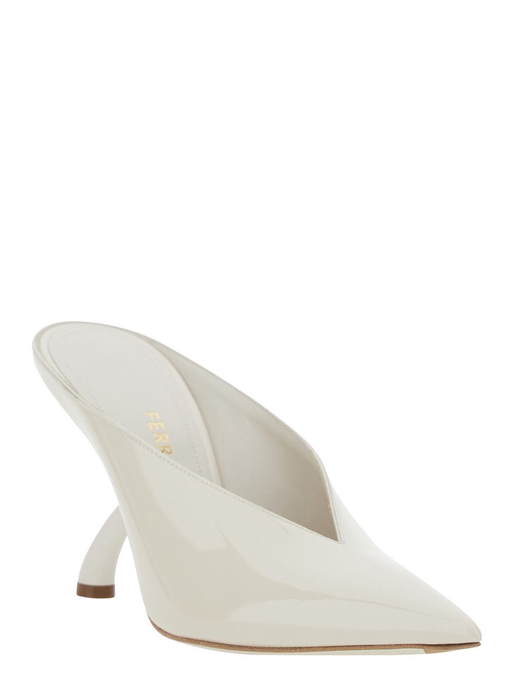 Salvatore Ferragamo White Mules with Sculptural Heel and V-Neck In Leather for Women Size US 8 / IT 38 - 2 Thumbnail