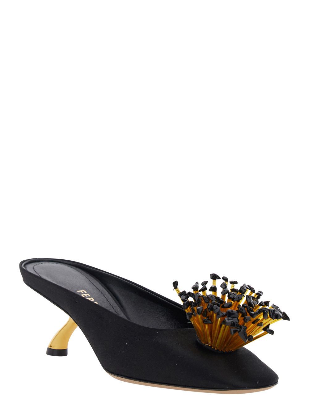 Salvatore Ferragamo Black Heeled Sandals with Crystal Decoration on the Front in Fabric for Women Size US 5.5 / IT 35.5 - 2 Thumbnail