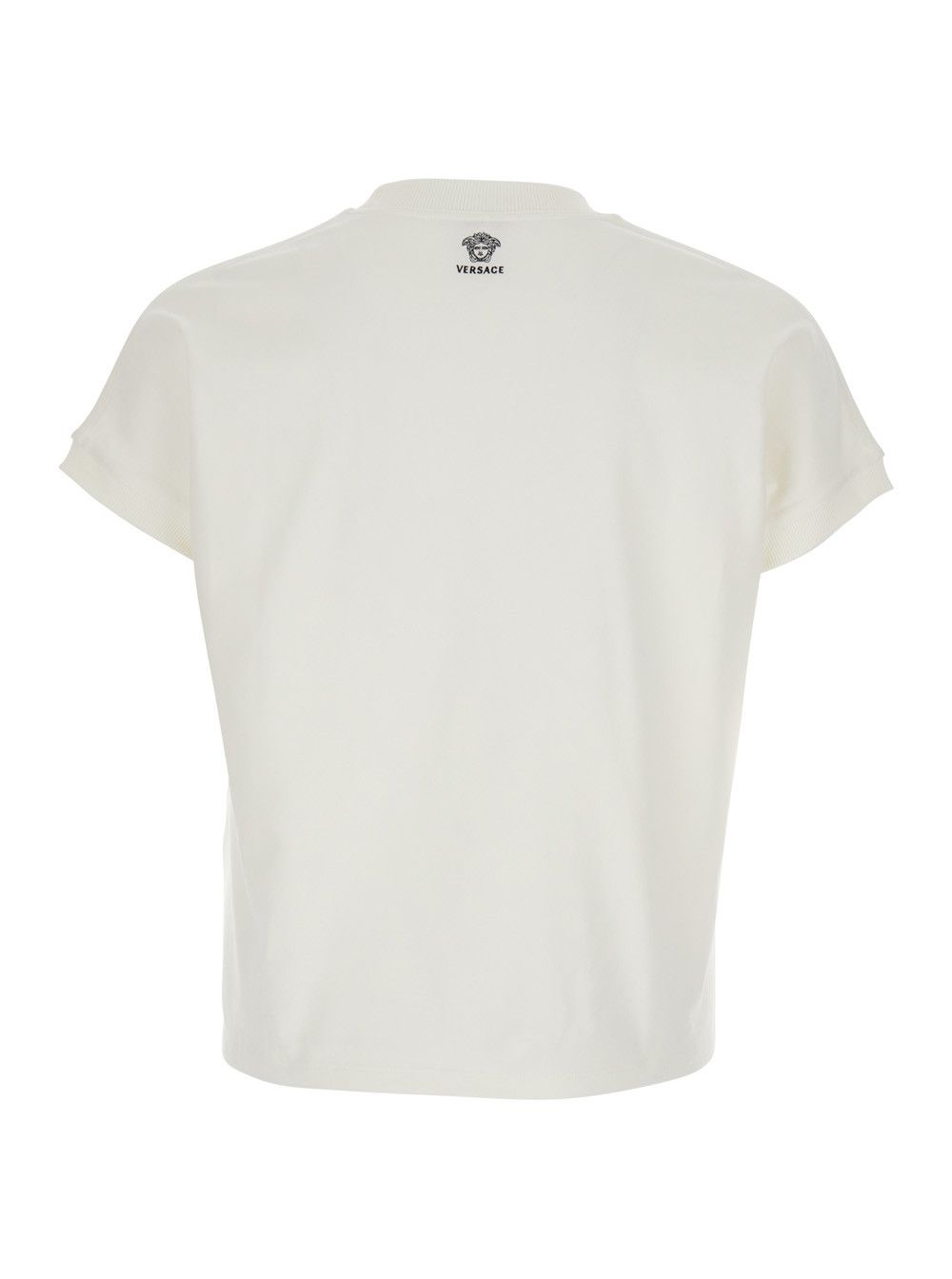 Versace White T-Shirt with logo lettering with Medusa on the back in Cotton for Women Size US M / EU 48-50 / 2 - 2 Thumbnail