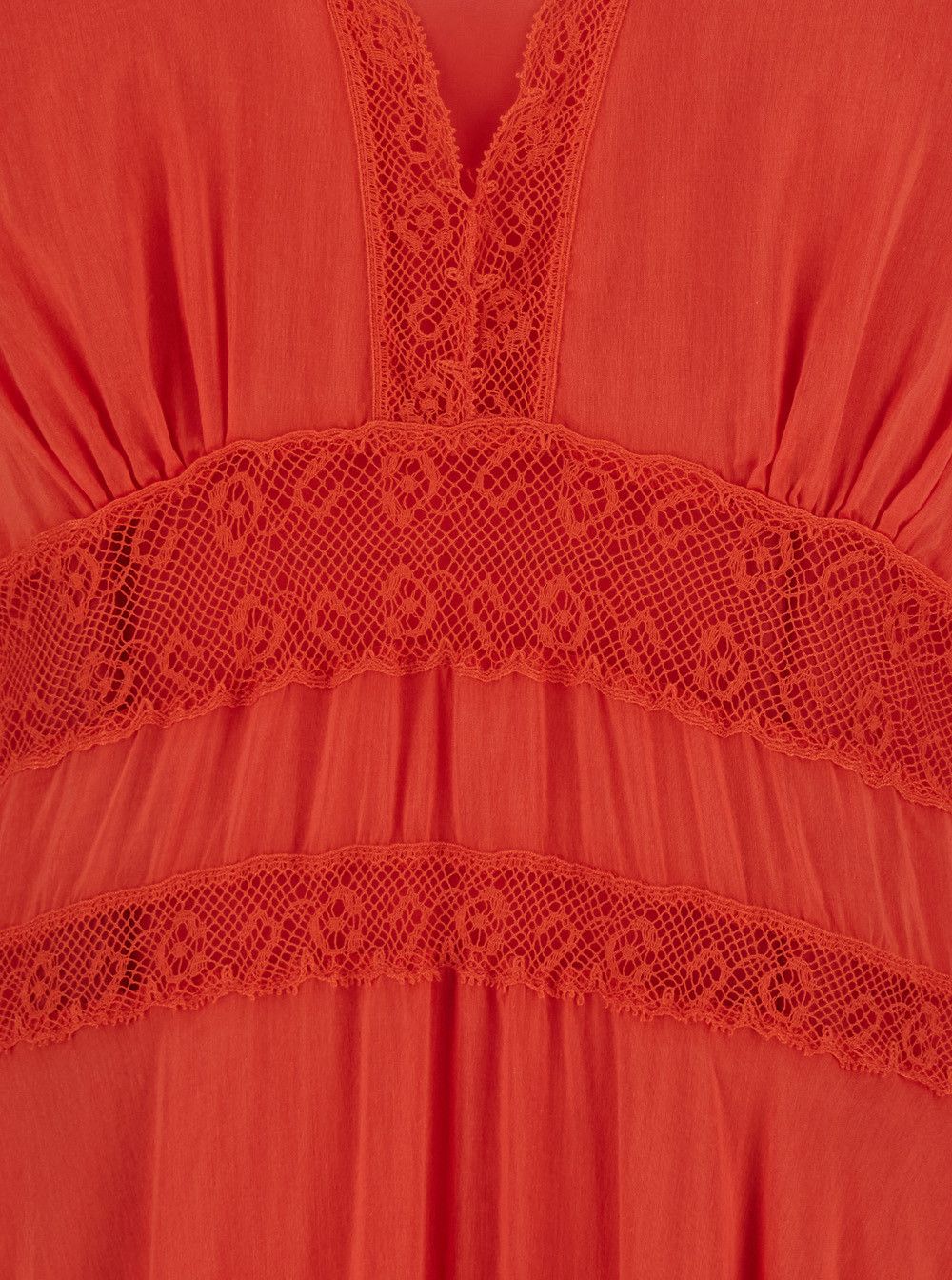 forte_forte Long Dress 'co/se volie and lace long dress with slip' Red with Lace Details and Cotton and Silk Underskirt Women Size XS / US 0-2 / IT 36-38 - 3 Thumbnail