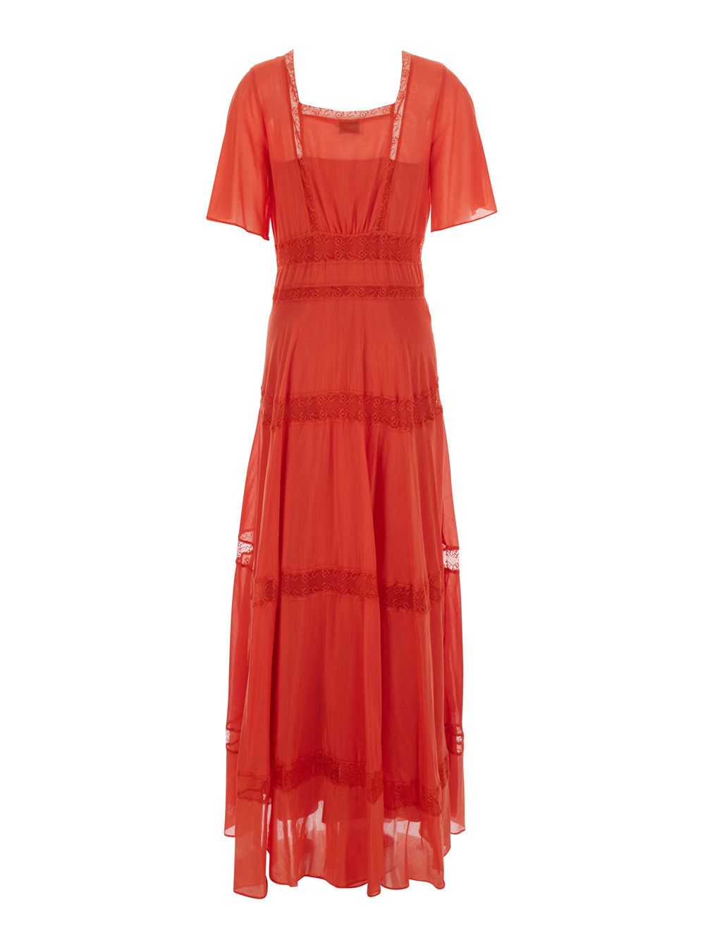 forte_forte Long Dress 'co/se volie and lace long dress with slip' Red with Lace Details and Cotton and Silk Underskirt Women Size S / US 4 / IT 40 - 2 Thumbnail