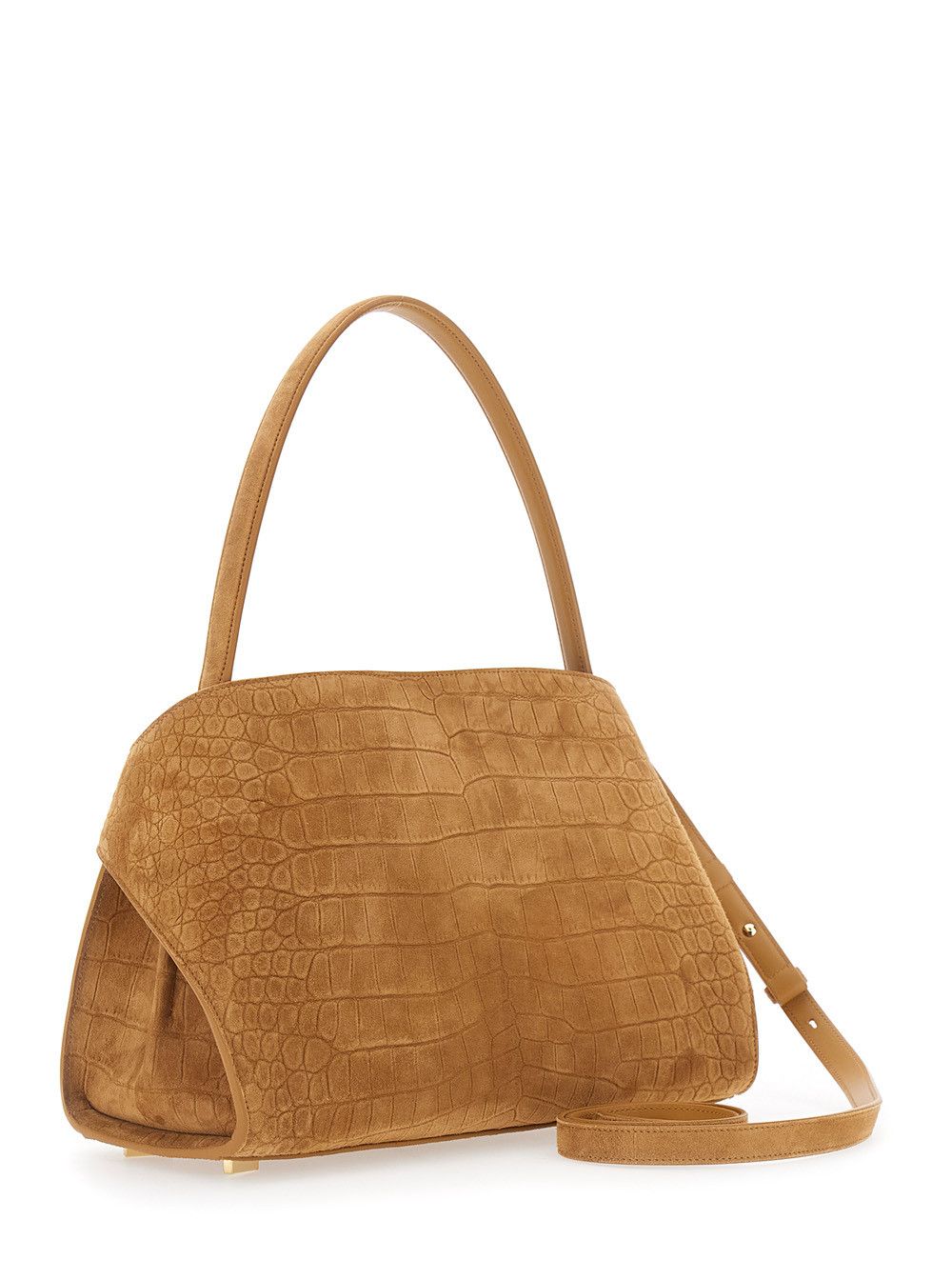 Salvatore Ferragamo Beige 'Ginevra' Shoulder Bag with Adjustable Strap and Crocodile-Embossed Effect in Suede for Women Size ONE SIZE - 3 Thumbnail