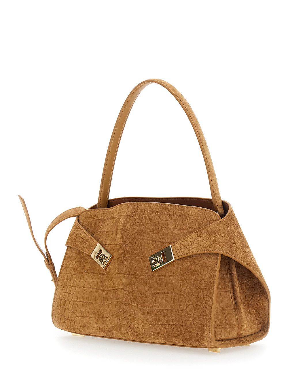 Salvatore Ferragamo Beige 'Ginevra' Shoulder Bag with Adjustable Strap and Crocodile-Embossed Effect in Suede for Women Size ONE SIZE - 2 Thumbnail