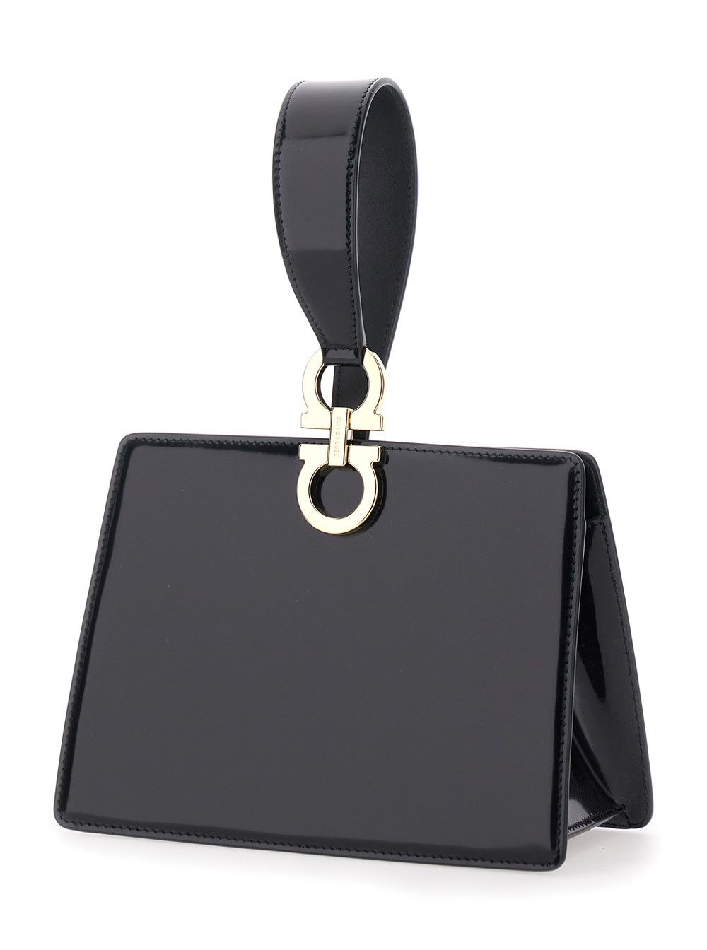 Salvatore Ferragamo Black Clutch with Gancini Press-Button and Handle In Leather for Women Size ONE SIZE - 2 Thumbnail