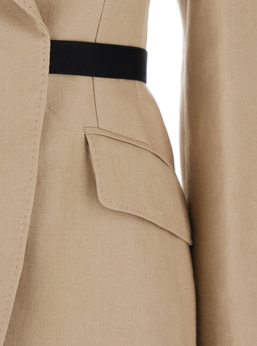 Max Mara 'Fionda' Beige Linen Jacket with Notched Revers and Adjustable Waist Belt Woman Size M / US 6-8 / IT 42-44 - 3 Thumbnail