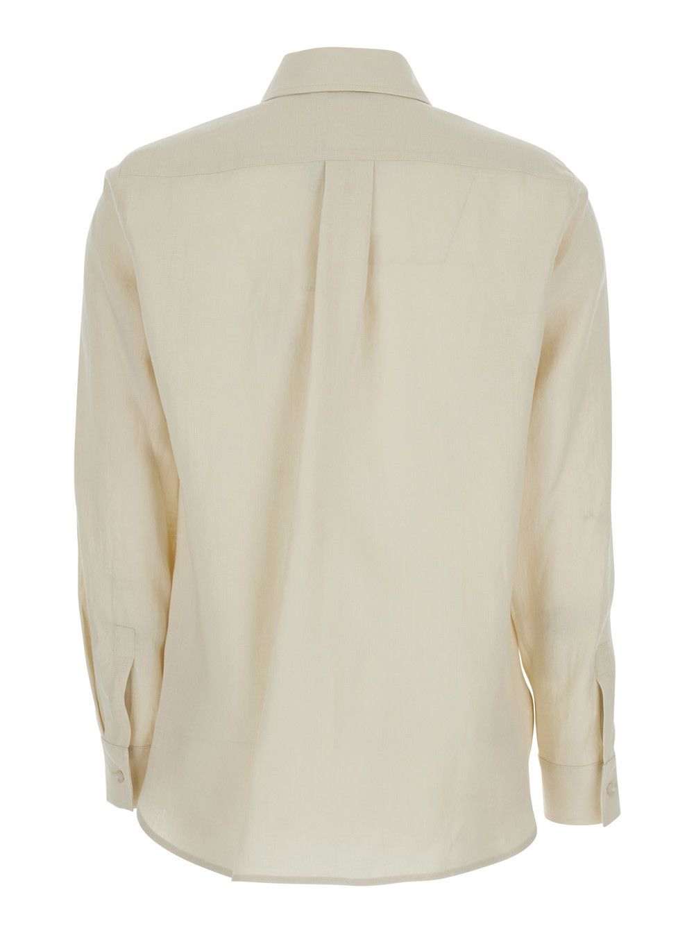 Max Mara Beige Long-Sleeved Shirt with Classic Collar in Linen for Women Size M / US 6-8 / IT 42-44 - 2 Thumbnail
