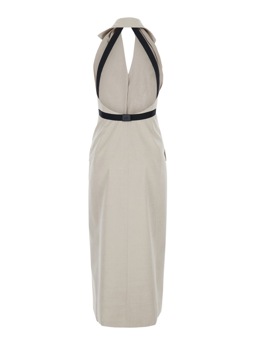 Max Mara Beige Dress with notched revers and open back in Blend Cotton and Virgin Wool Woman Size M / US 6-8 / IT 42-44 - 2 Thumbnail