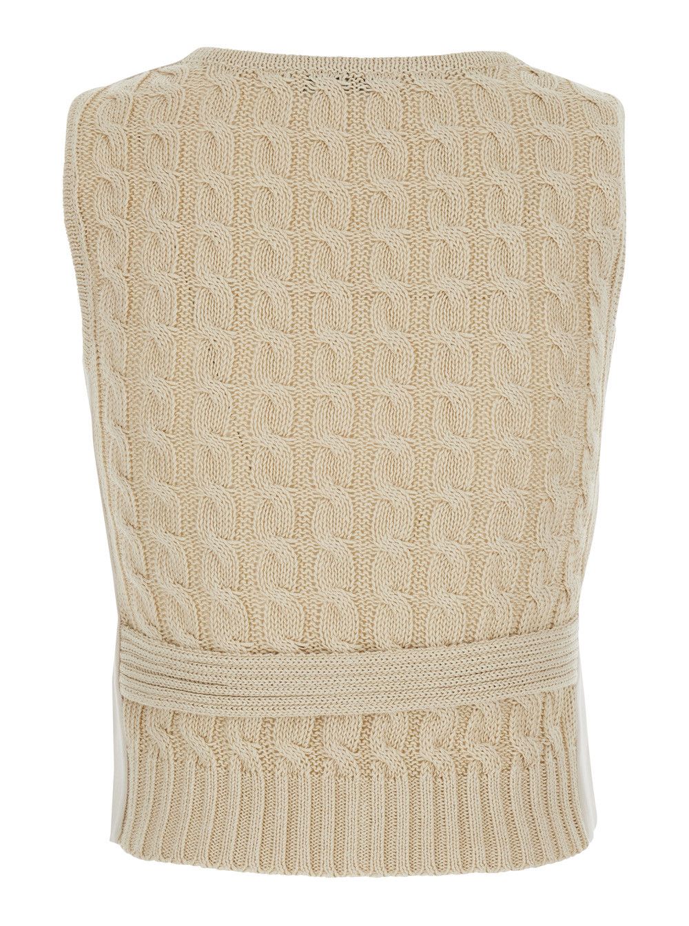 Max Mara Beige 'MXMCALIB' Vest with V-neck and cable knit on the back in linen for women Size L / US 10 / IT 46 - 2 Thumbnail