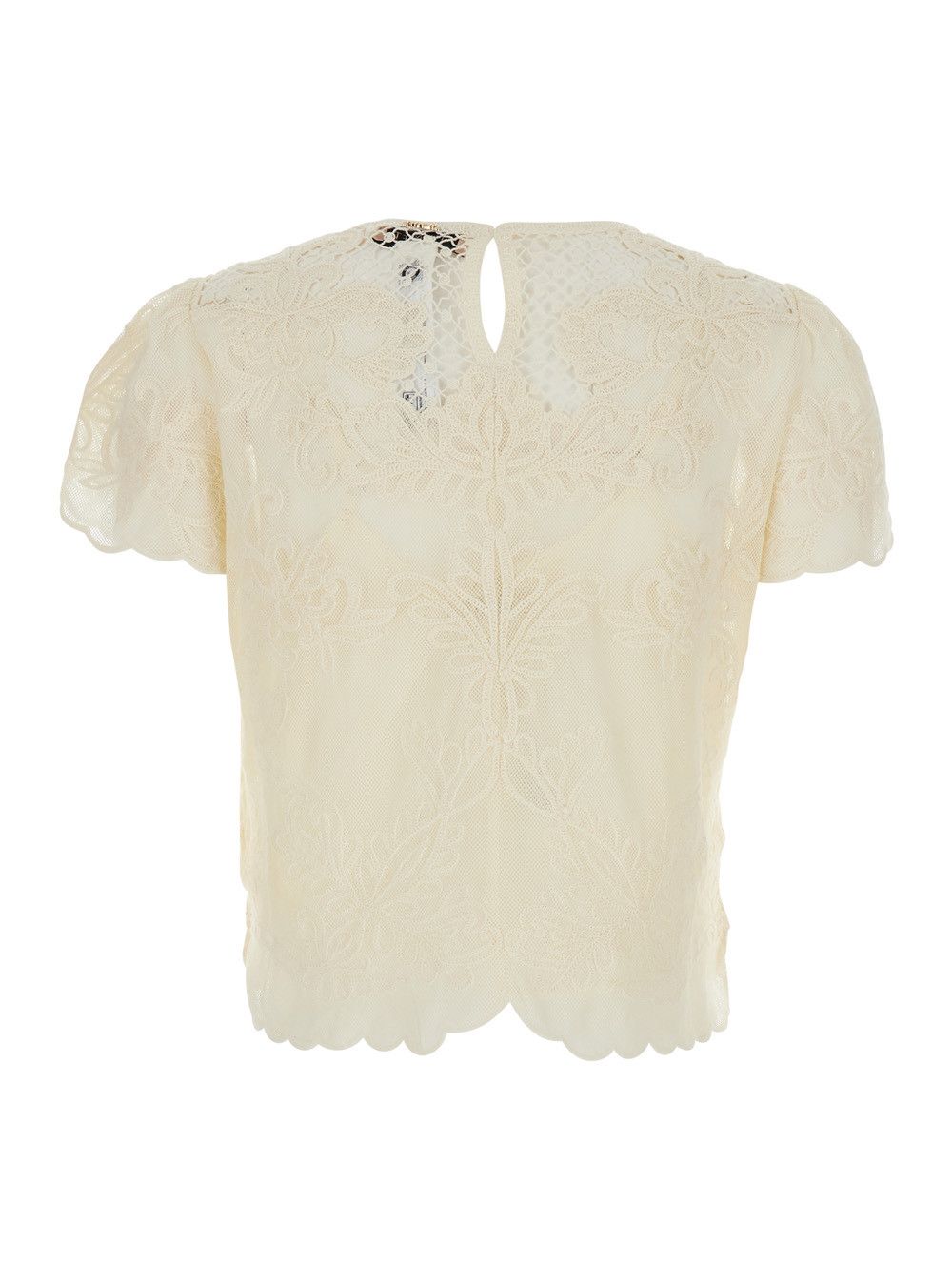 TWINSET Blouse 'BLOUSE' White with Long Sleeves and Cotton Lace Details for Women Size M / US 6-8 / IT 42-44 - 2 Thumbnail
