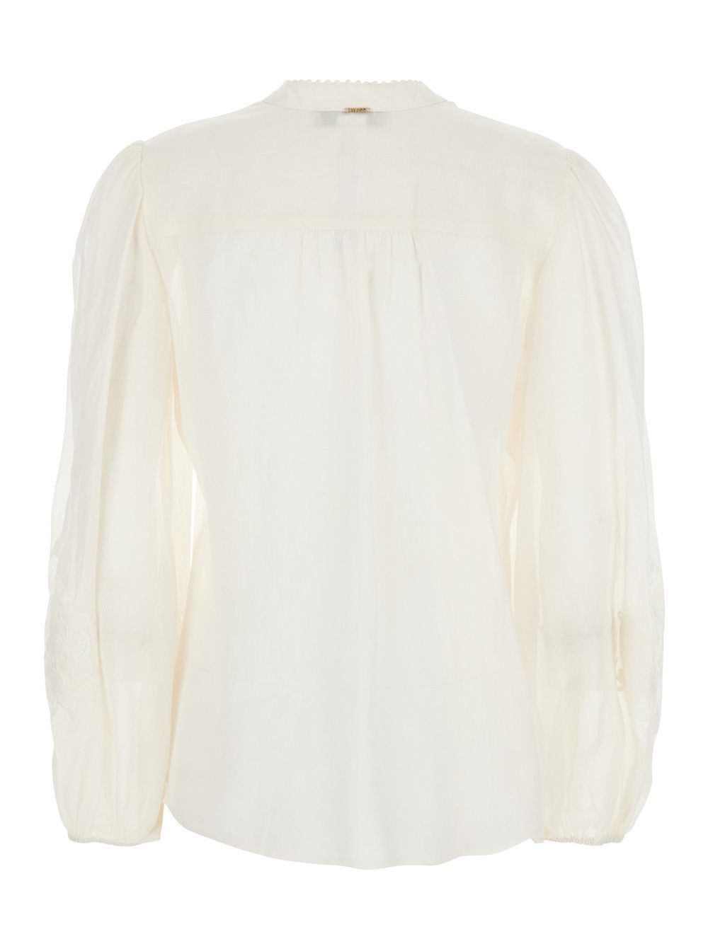 TWINSET White V-neck Blouse with Fabric Embroidery for Women Size M / US 6-8 / IT 42-44 - 2 Thumbnail