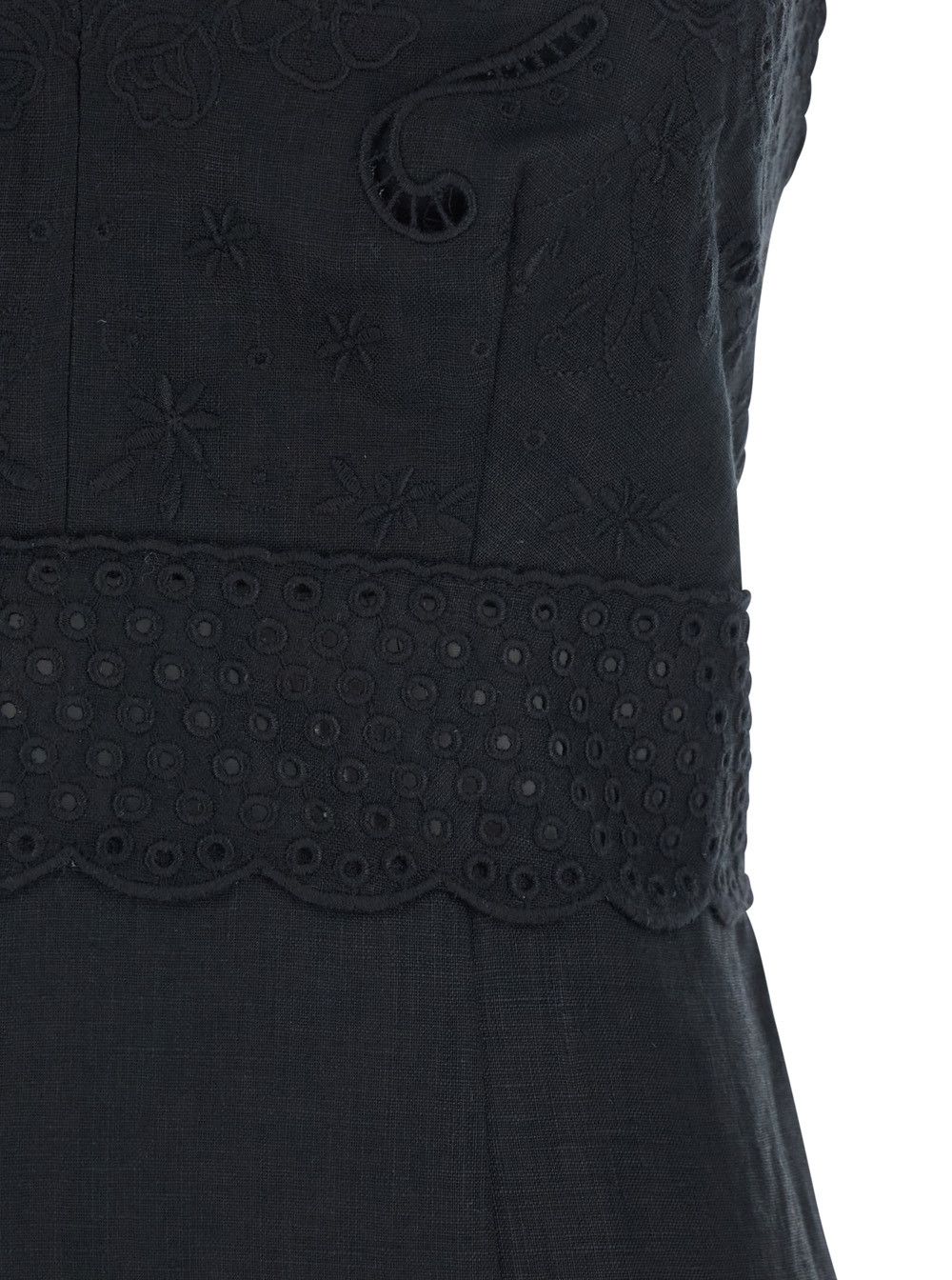 TWINSET Long Dress 'EMBROIDERY' Black with Embroidered Linen Details for Women Size M / US 6-8 / IT 42-44 - 3 Thumbnail