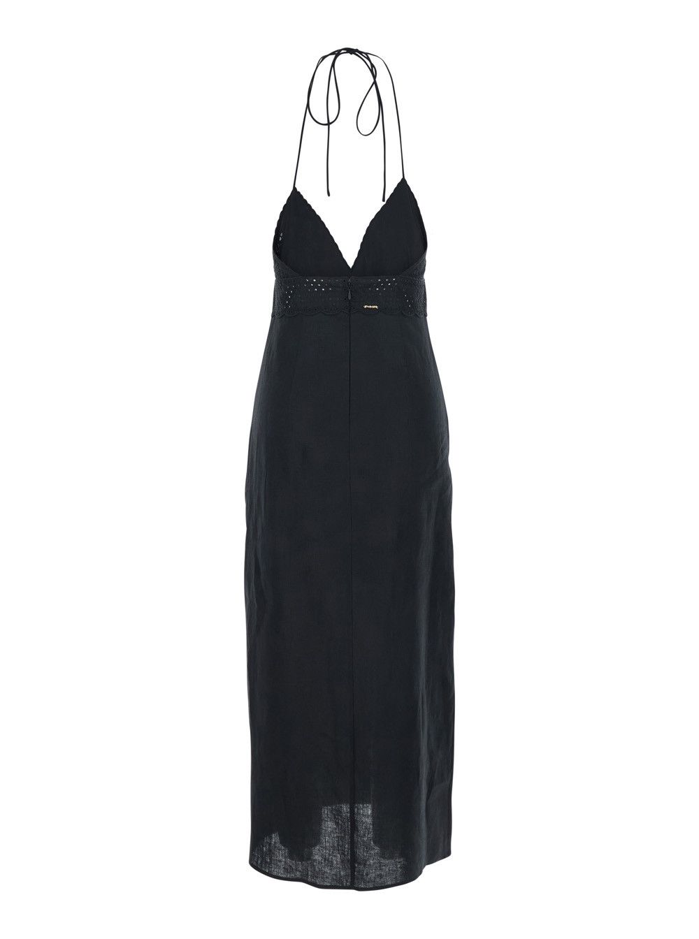 TWINSET Long Dress 'EMBROIDERY' Black with Embroidered Linen Details for Women Size M / US 6-8 / IT 42-44 - 2 Thumbnail