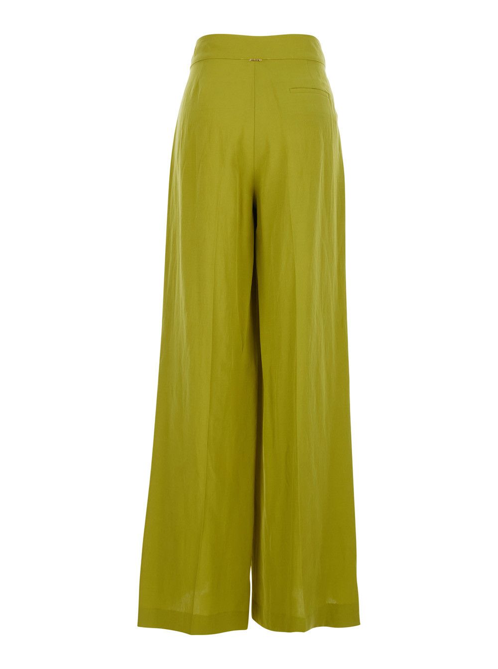 TWINSET Wide Leg Pants Green with High Waist in Lyocell and Linen for Women Size 28" / US 6 / IT 42 - 2 Thumbnail