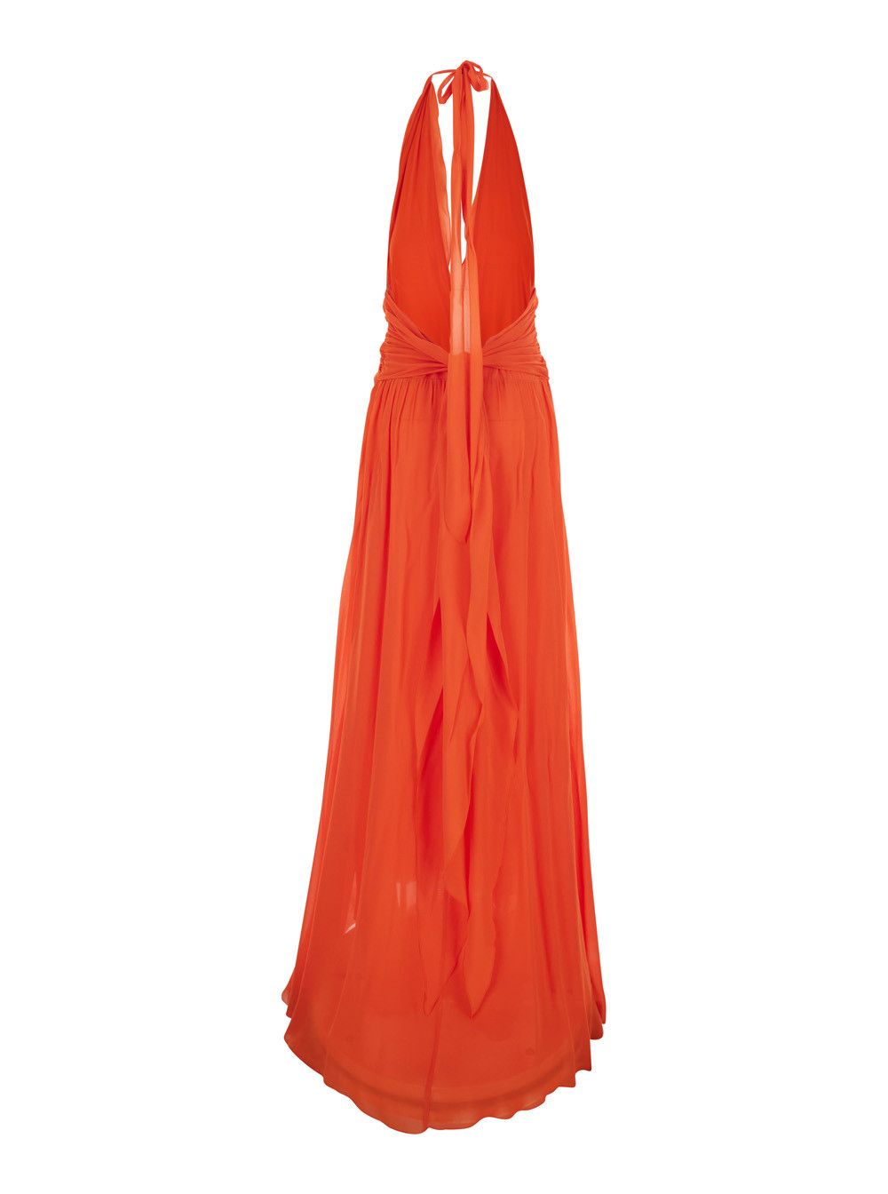 Blumarine Orange Long Dress with Halterneck and Floral Decorations in Viscose for Women Size M / US 6-8 / IT 42-44 - 2 Thumbnail