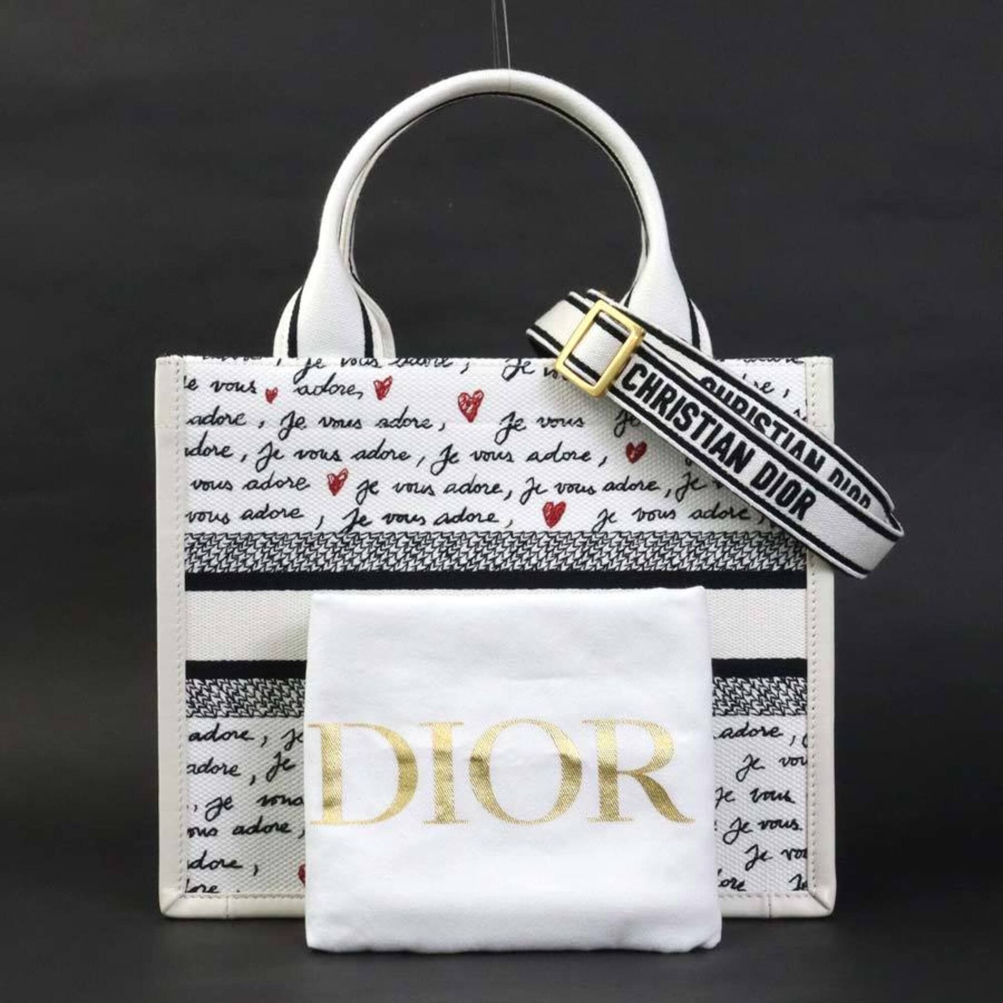 Dior Christian Dior Amour Book Tote Handbag/Shoulder Bag, Canvas and Leather, White, Black, Red, Women's, 90253k Size ONE SIZE - 17 Thumbnail