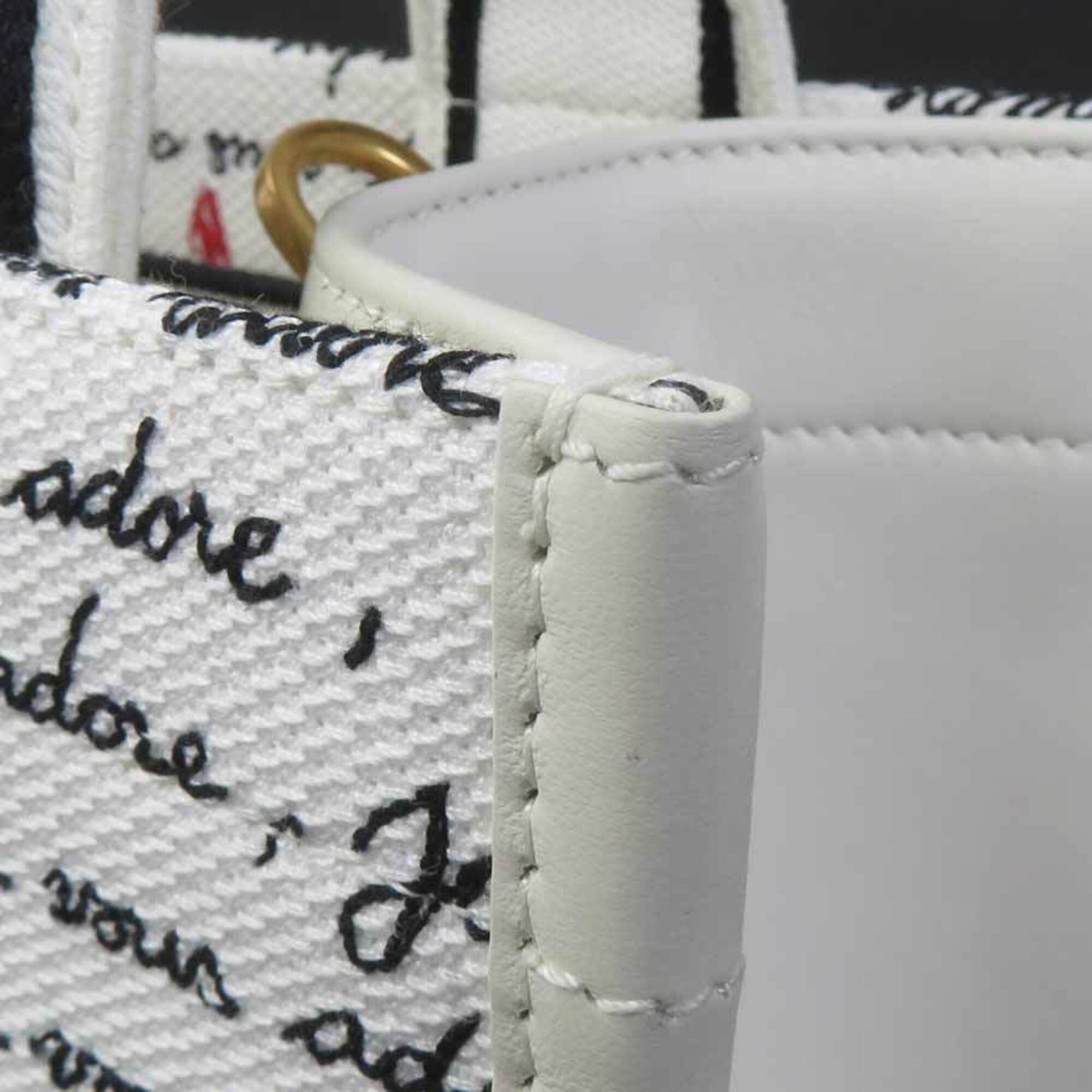 Dior Christian Dior Amour Book Tote Handbag/Shoulder Bag, Canvas and Leather, White, Black, Red, Women's, 90253k Size ONE SIZE - 8 Thumbnail