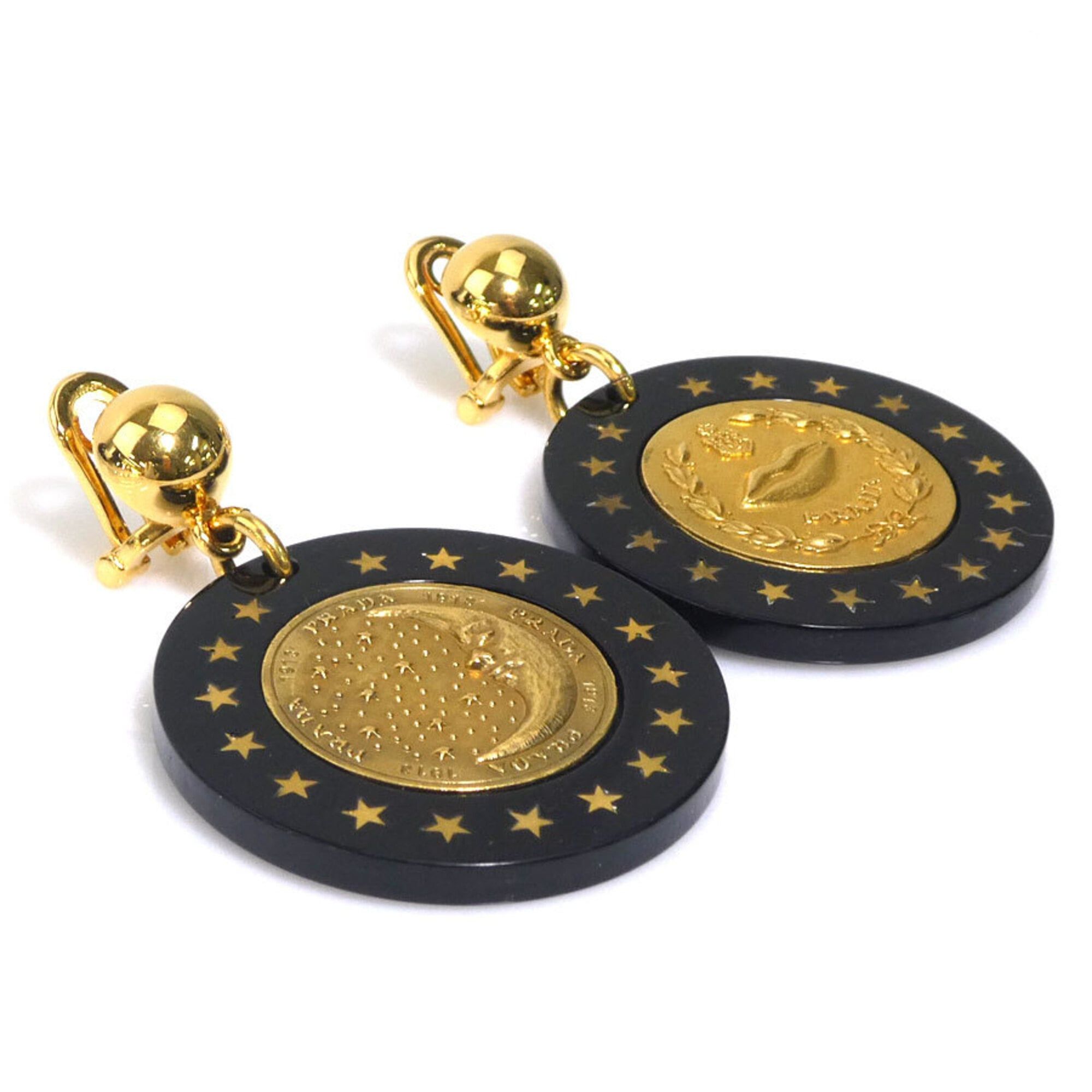 Prada Prada earrings, metal and plastic, black gold, women's, r11196k Size ONE SIZE - 2 Thumbnail