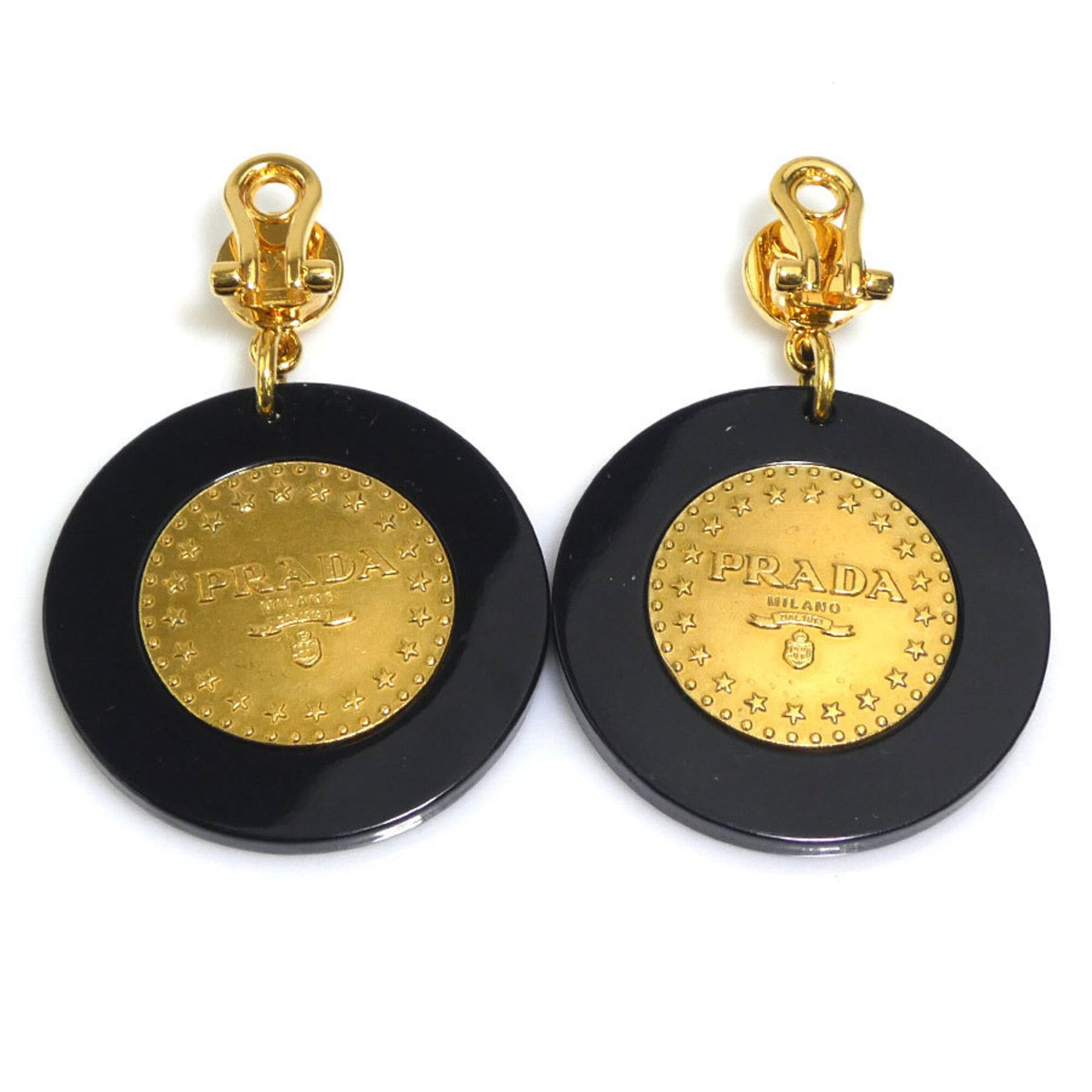 Prada Prada earrings, metal and plastic, black gold, women's, r11196k Size ONE SIZE - 6 Thumbnail