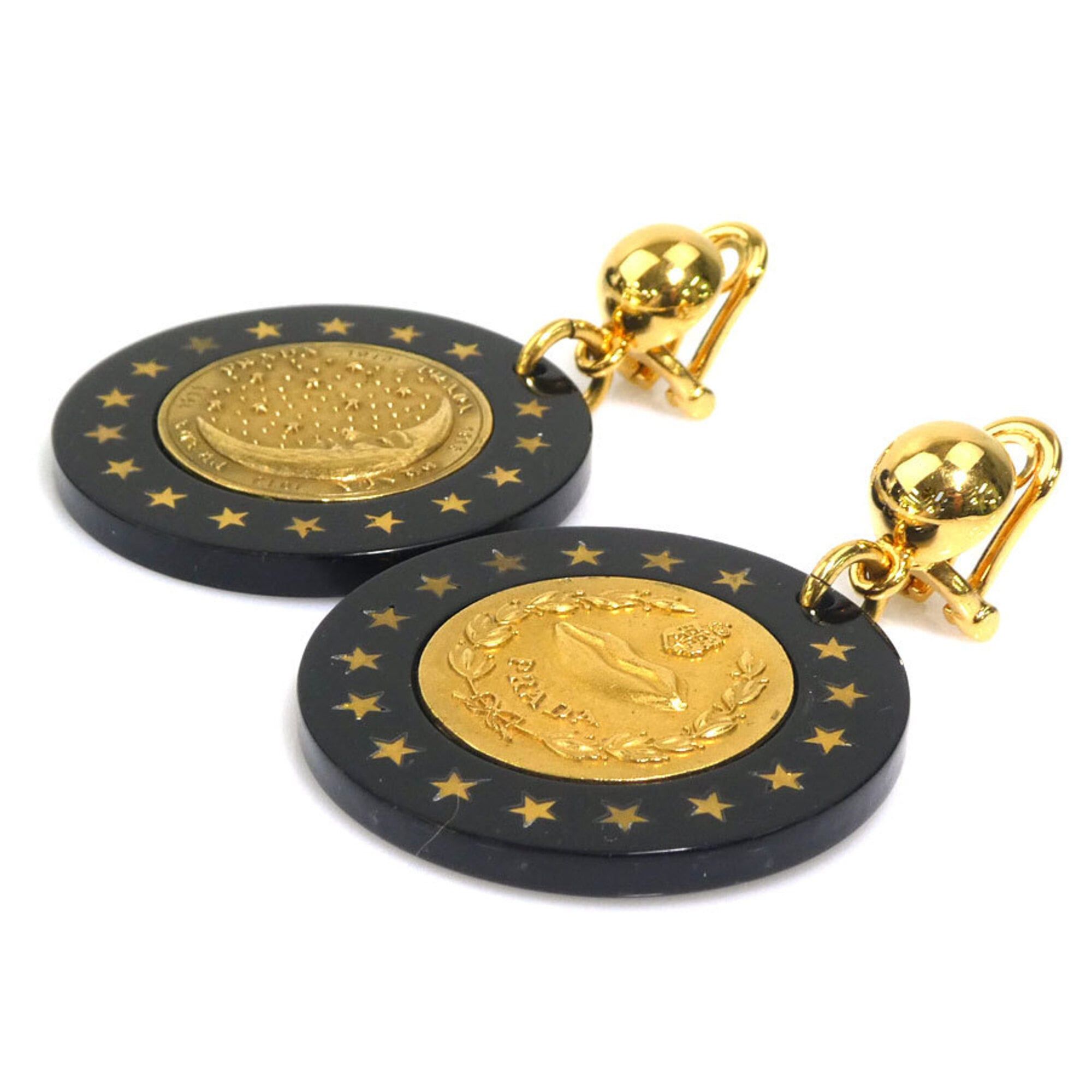 Prada Prada earrings, metal and plastic, black gold, women's, r11196k Size ONE SIZE - 3 Thumbnail