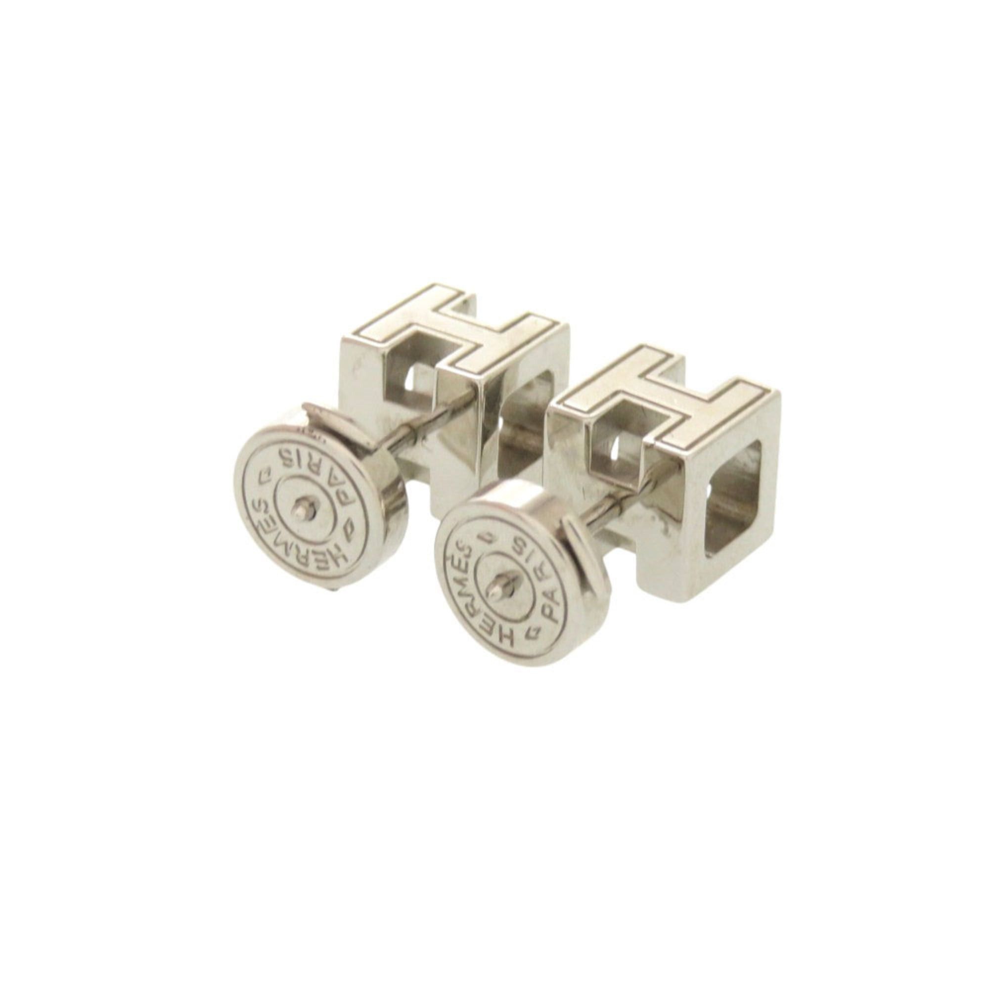 Hermes Hermes Cage d'H H-Cube Metal Ivory Silver Hardware Earrings Accessory 0108 HERMES Size ONE SIZE - 3 Thumbnail