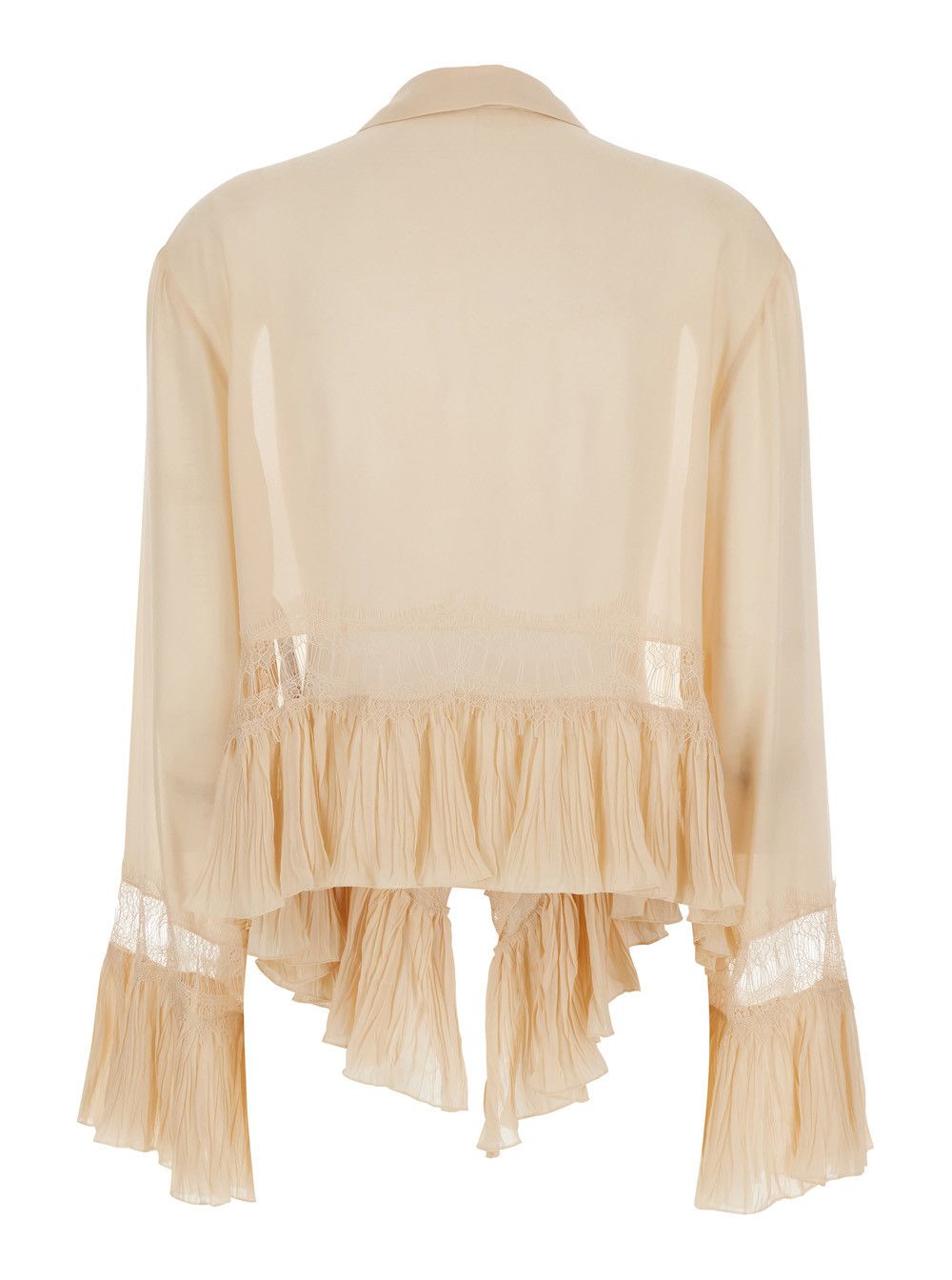Blumarine GEORGETTE TOP WITH LACE - Beige - Georgette Top with Lace Details - Viscose - Women Size M / US 6-8 / IT 42-44 - 2 Thumbnail