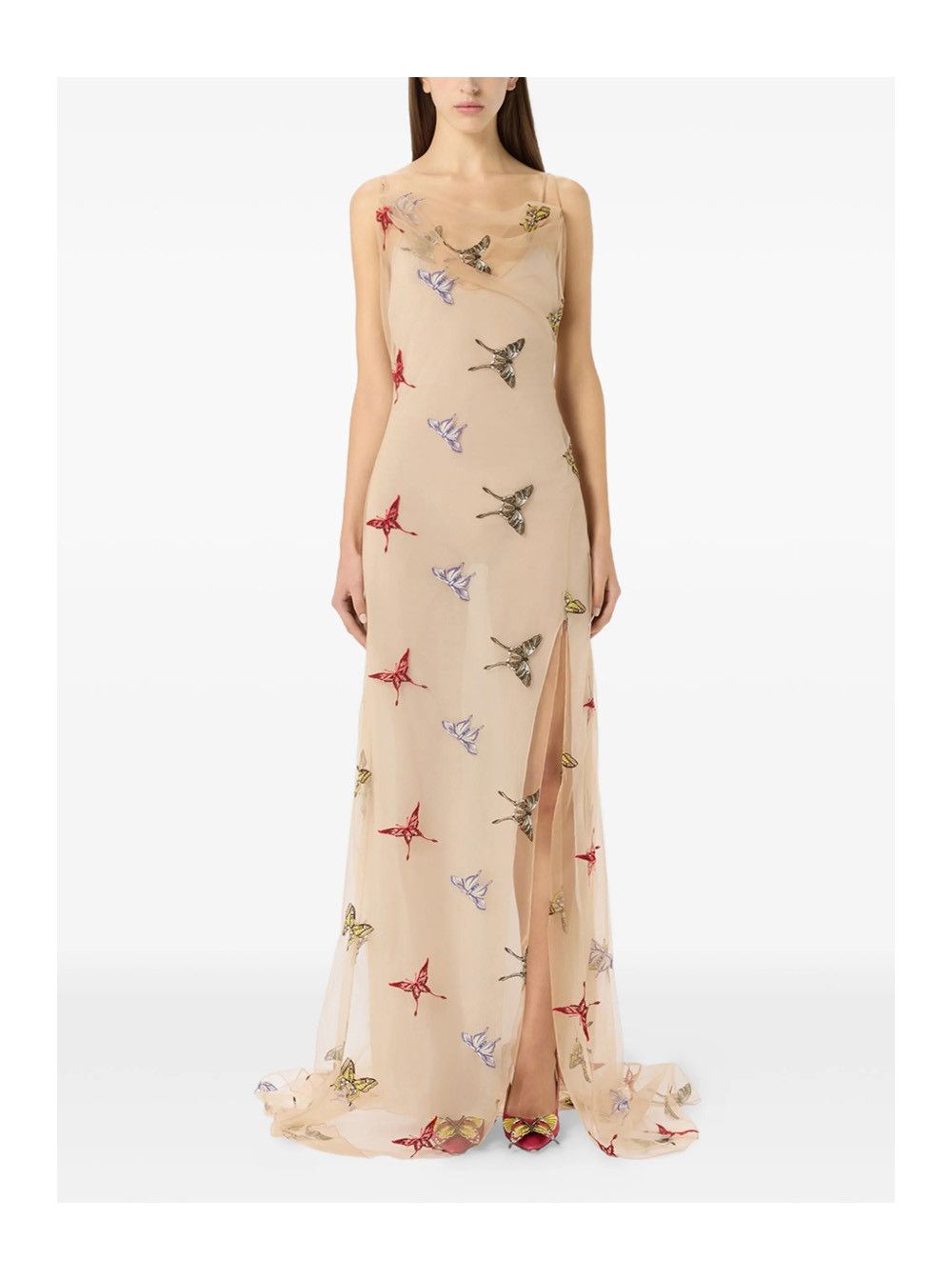 Blumarine Beige Long Dress 'EMBROIDERY NET DRESS LOOK21' with Embroidered Details in Polyamide and Polyester for Women Size M / US 6-8 / IT 42-44 - 2 Thumbnail