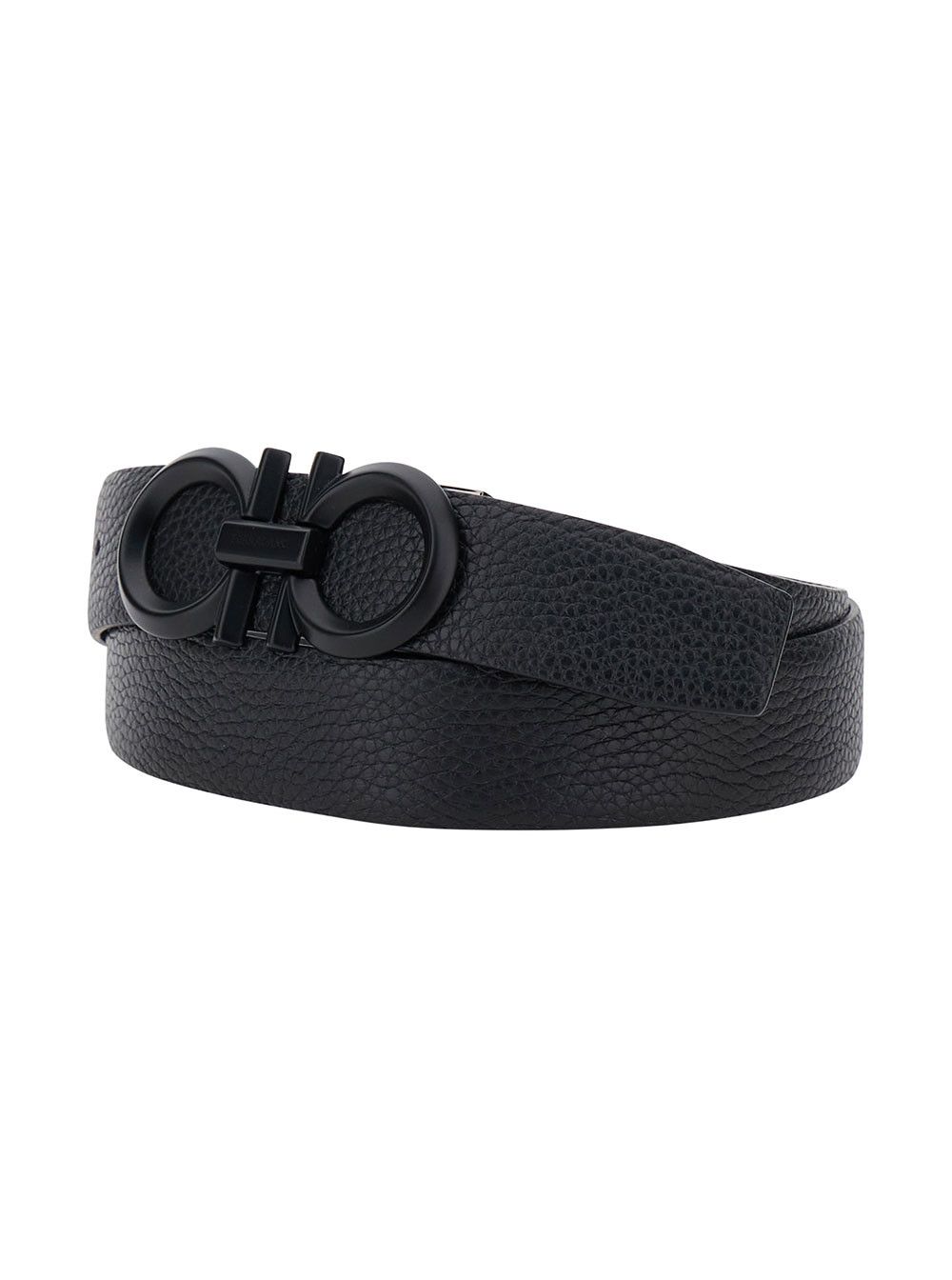 Salvatore Ferragamo Black Belt with Gancini Buckle in Tone-on-Tone Hammered Leather for Men Size ONE SIZE - 2 Thumbnail