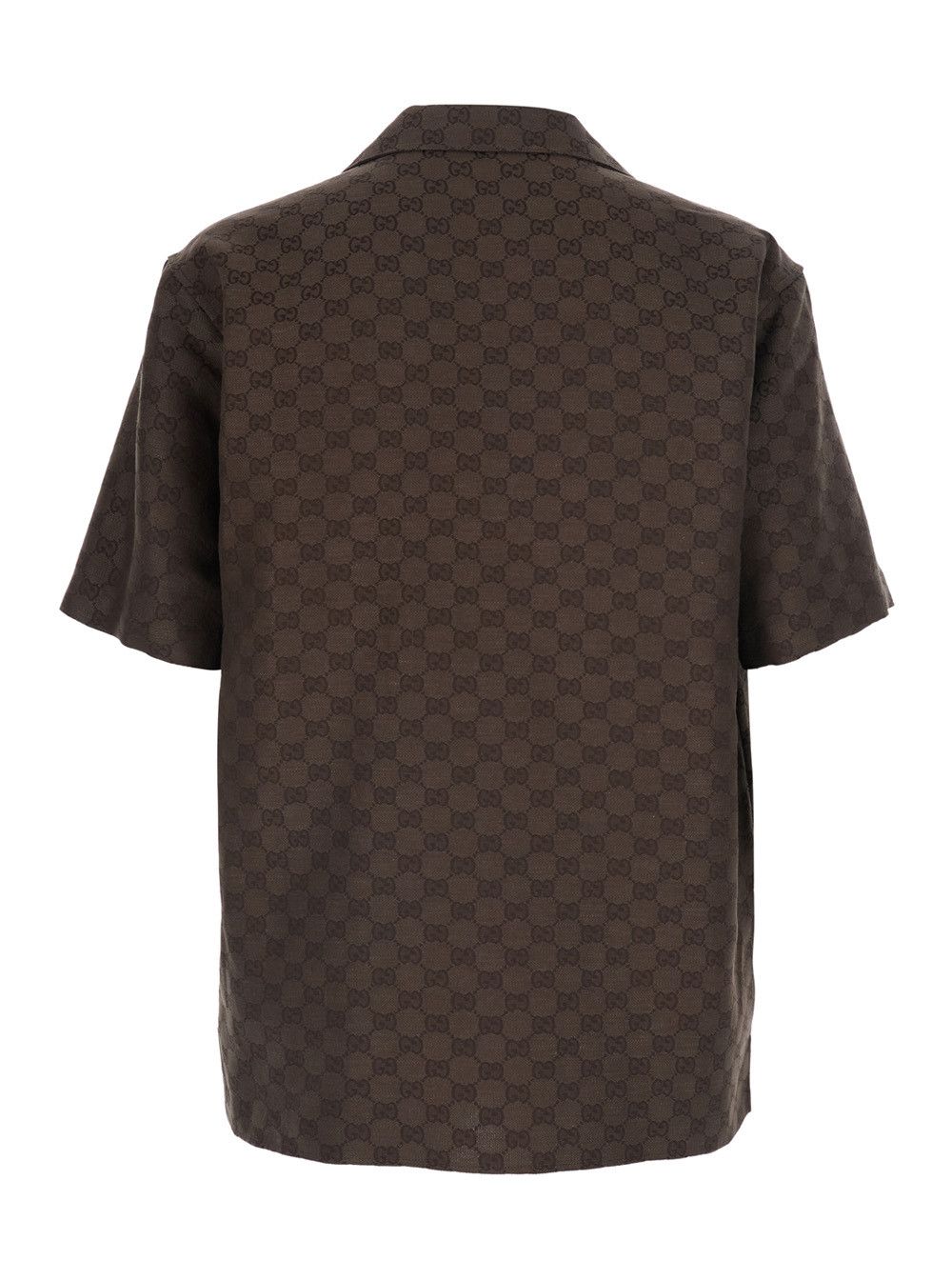 Gucci Brown Bowling Shirt with Peak Collar and All-Over GG Motif in Linen Blend for Men Size US L / EU 52-54 / 3 - 2 Thumbnail