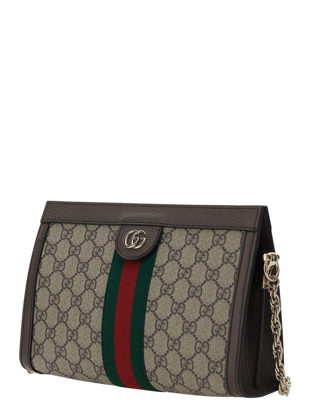 Gucci 'Ophidia' Brown Shoulder Bag with GG Plate and Web Detail on the Front in GG Fabric Women Size ONE SIZE - 2 Thumbnail