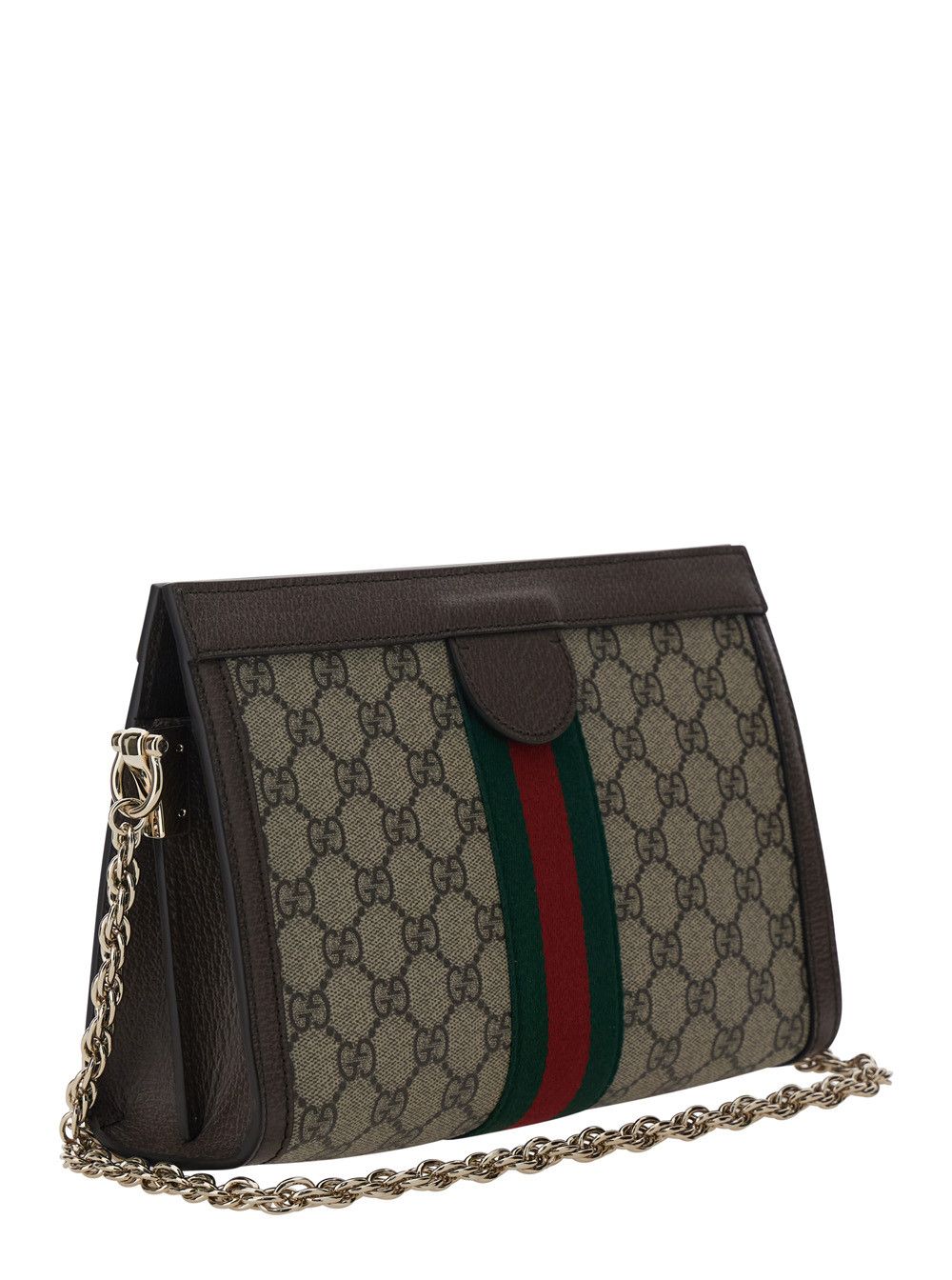 Gucci 'Ophidia' Brown Shoulder Bag with GG Plate and Web Detail on the Front in GG Fabric Women Size ONE SIZE - 3 Thumbnail