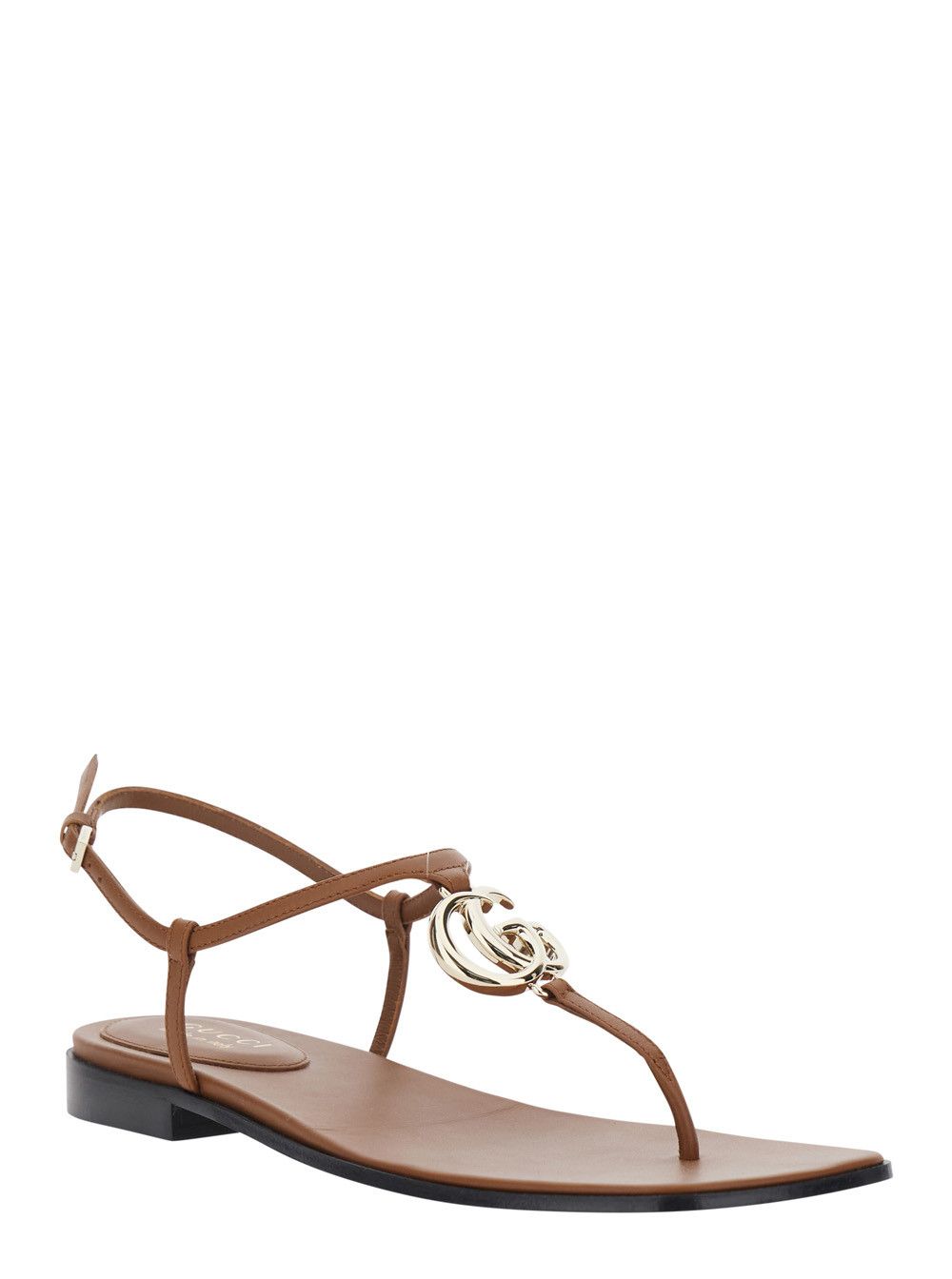 Gucci "NEW MARMONT GG FLAT SANDAL" Brown Flat Sandals with GG Detail in Leather for Women Size US 9 / IT 39 - 2 Thumbnail
