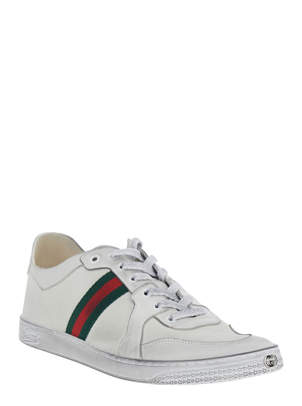 Gucci 'Coda' White Low Top Sneakers with Web Detail on the Side in White Leather for Men Size US 10 / EU 43 - 2 Thumbnail