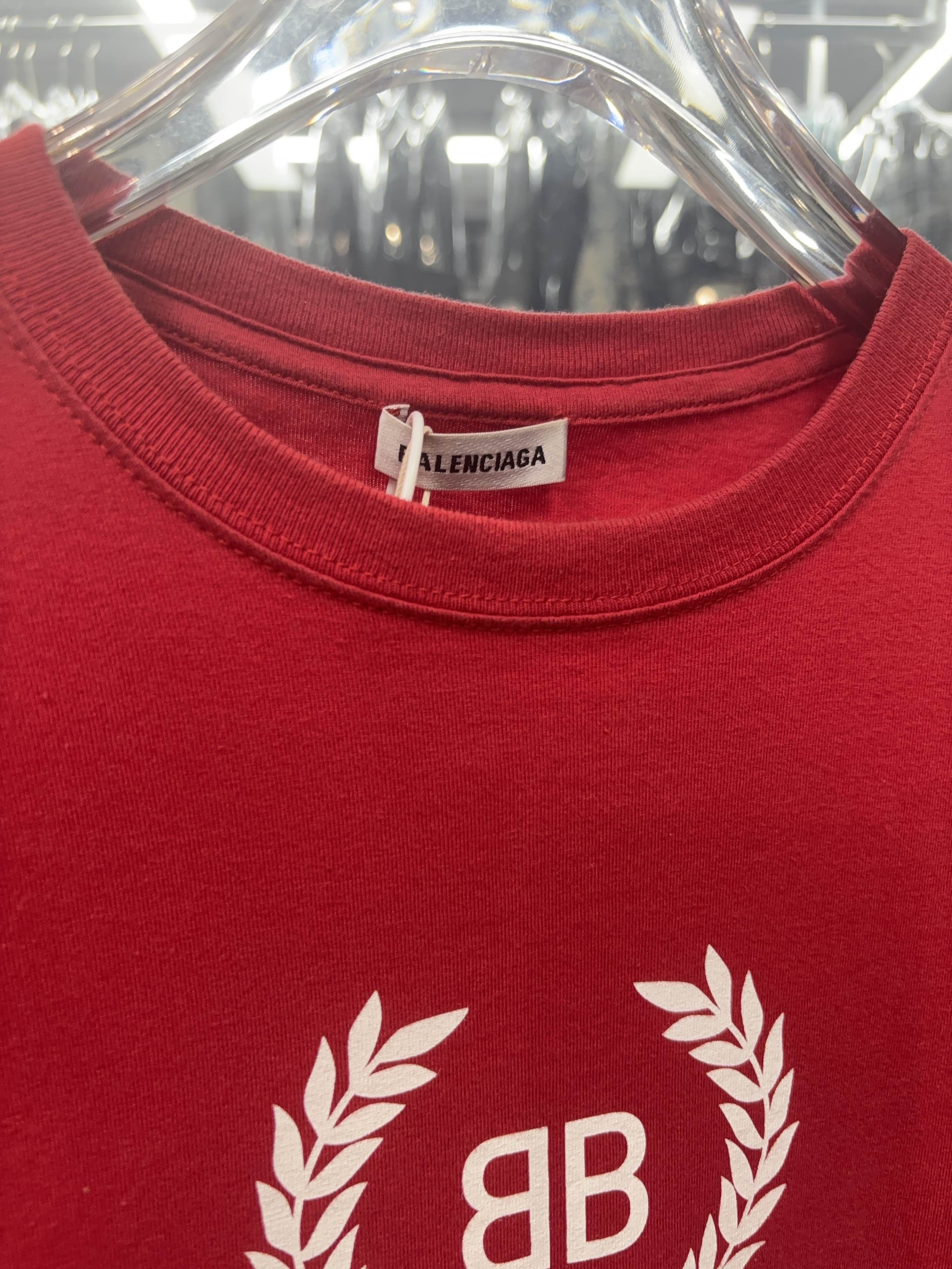 Balenciaga Balenciaga Laurel BB Logo T-Shirt Red Size M Size US M / EU 48-50 / 2 - 6 Thumbnail