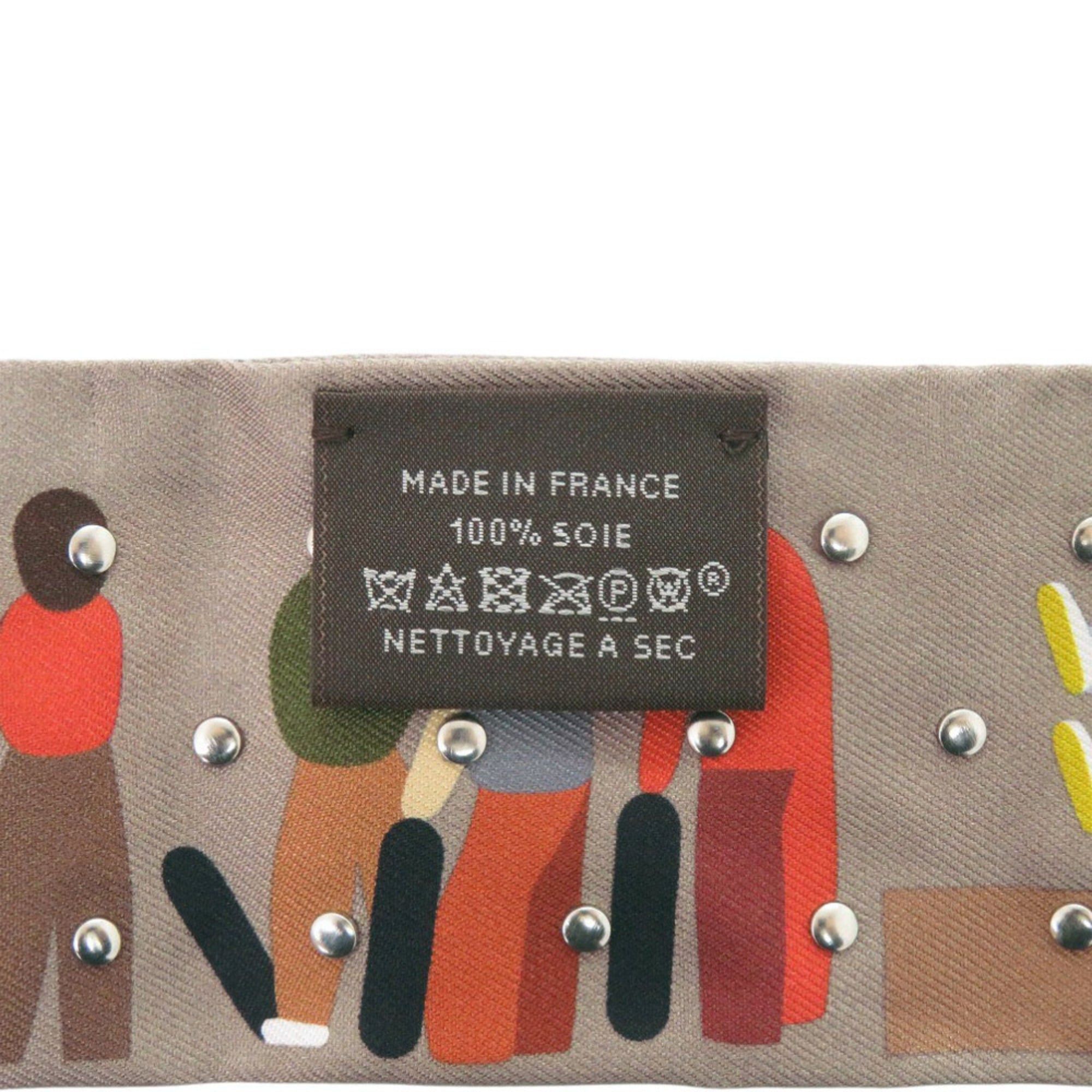 Hermes Hermes Twilly Figure Libre Stud Silk Grey Silver Hardware Scarf Muffler 1178HERMES Size ONE SIZE - 3 Thumbnail