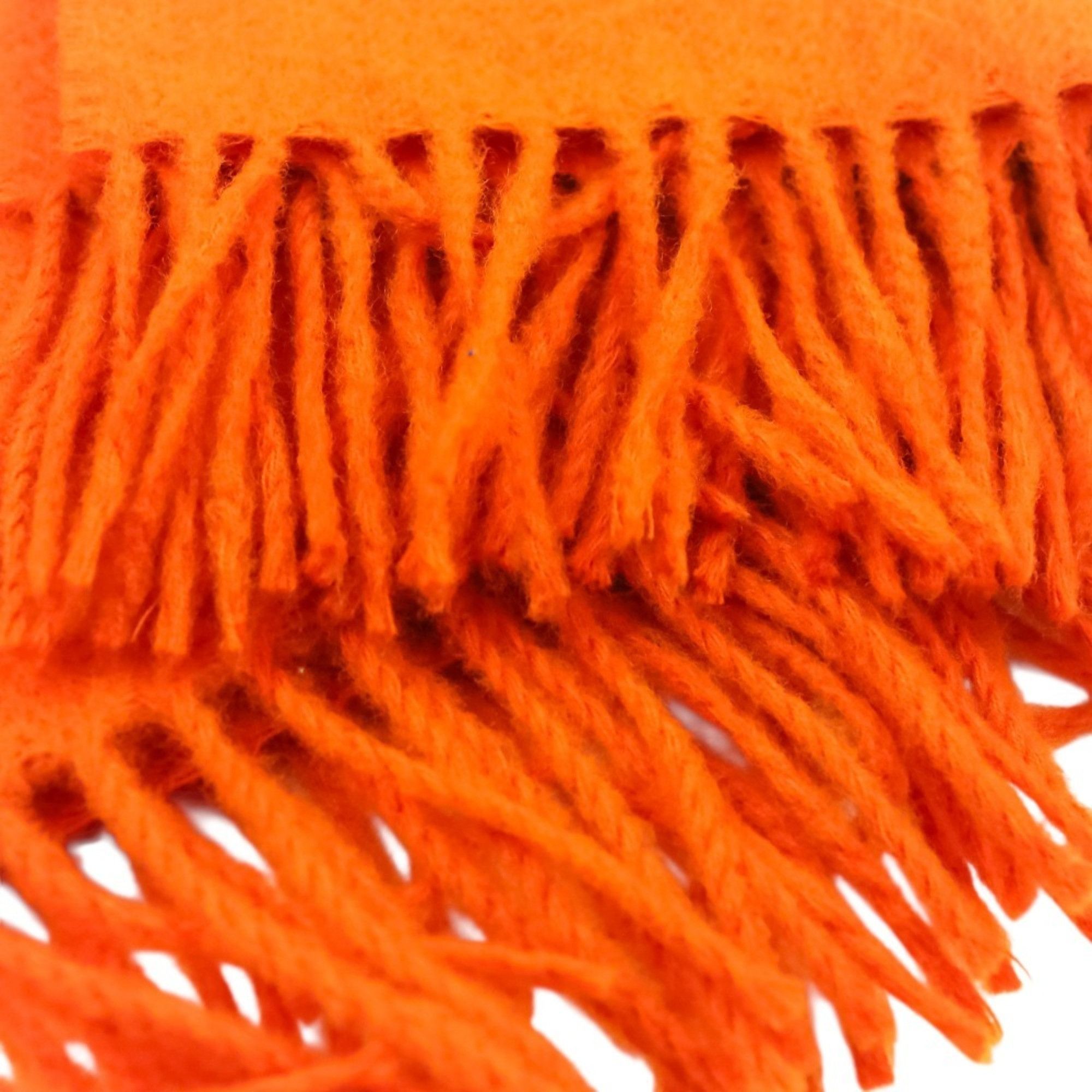 Hermes Hermes Cashmere Wool Fringe Large Stole Shawl Scarf Orange Women's Size ONE SIZE - 4 Thumbnail