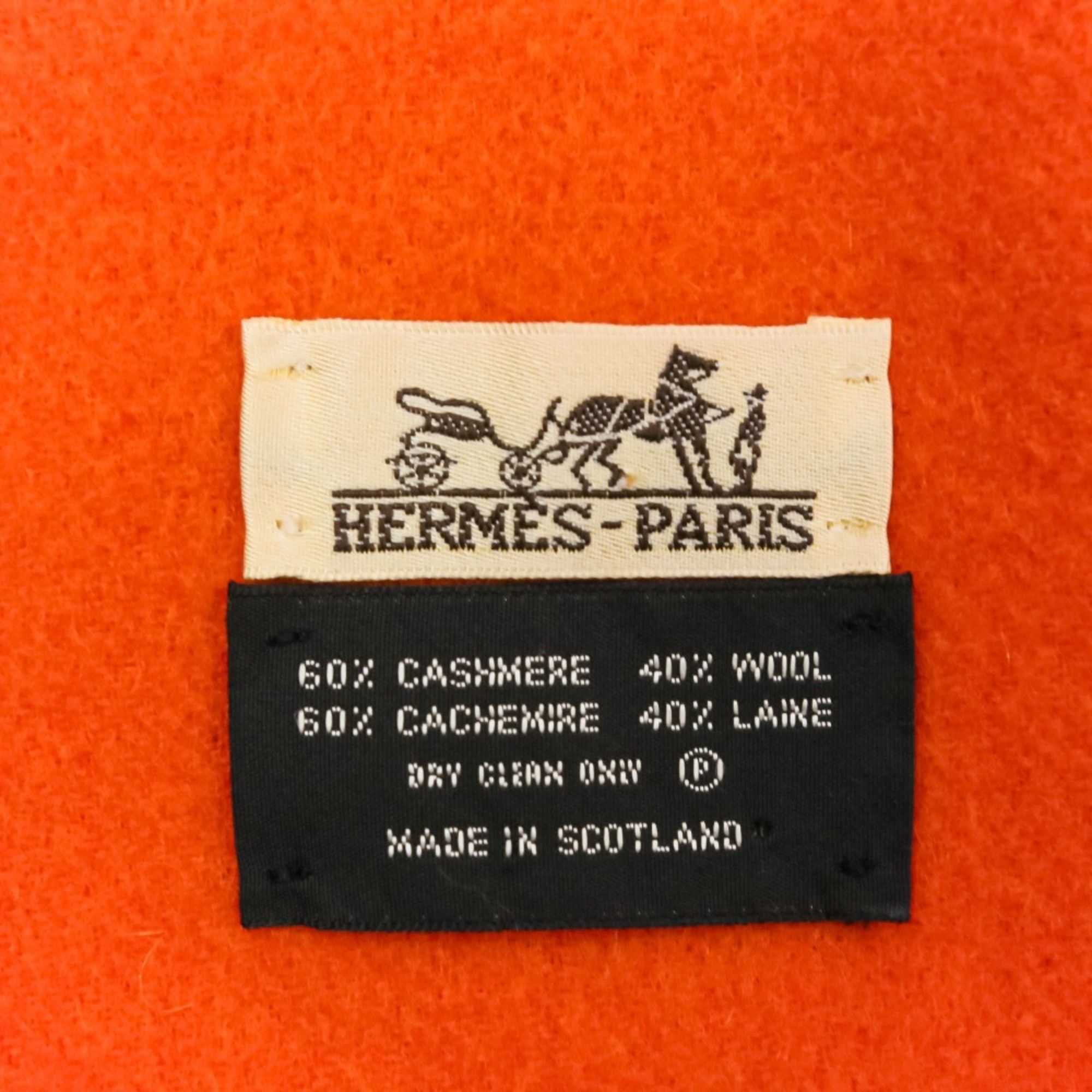 Hermes Hermes Cashmere Wool Fringe Large Stole Shawl Scarf Orange Women's Size ONE SIZE - 8 Thumbnail
