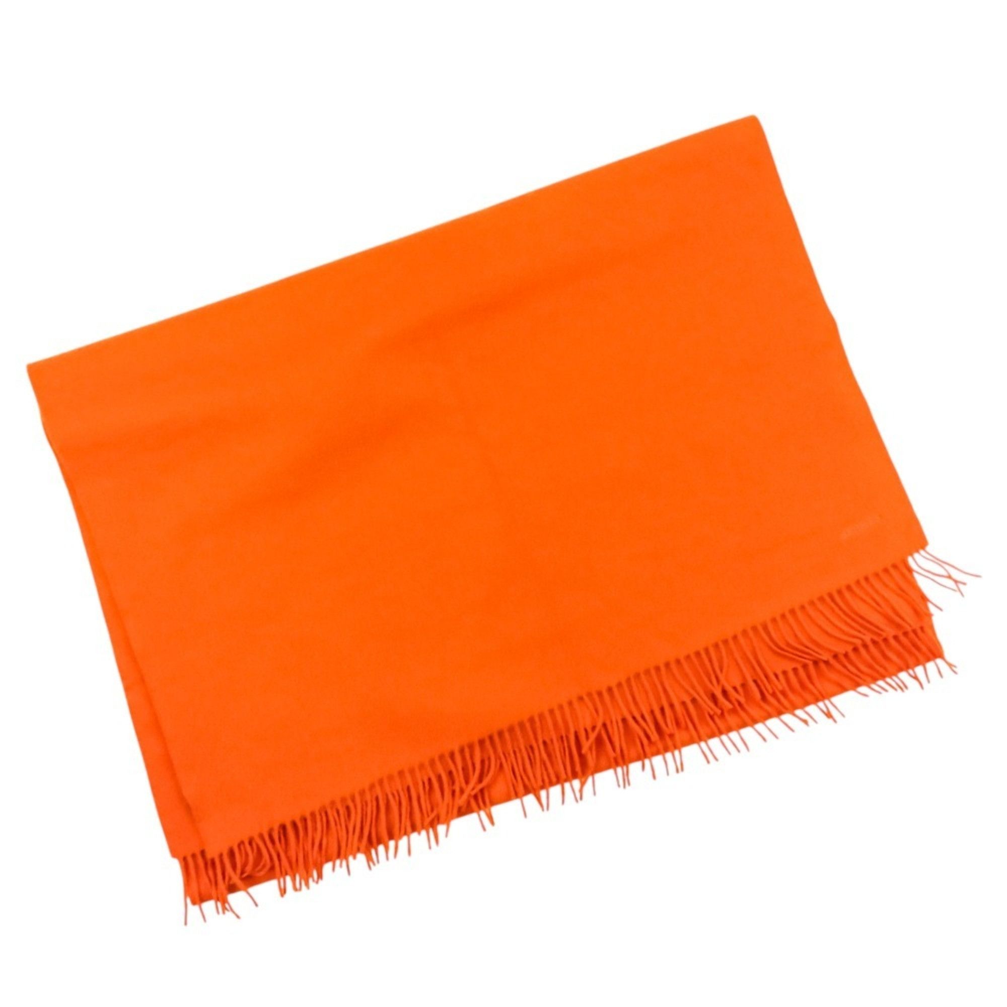 Hermes Hermes Cashmere Wool Fringe Large Stole Shawl Scarf Orange Women's Size ONE SIZE - 2 Thumbnail