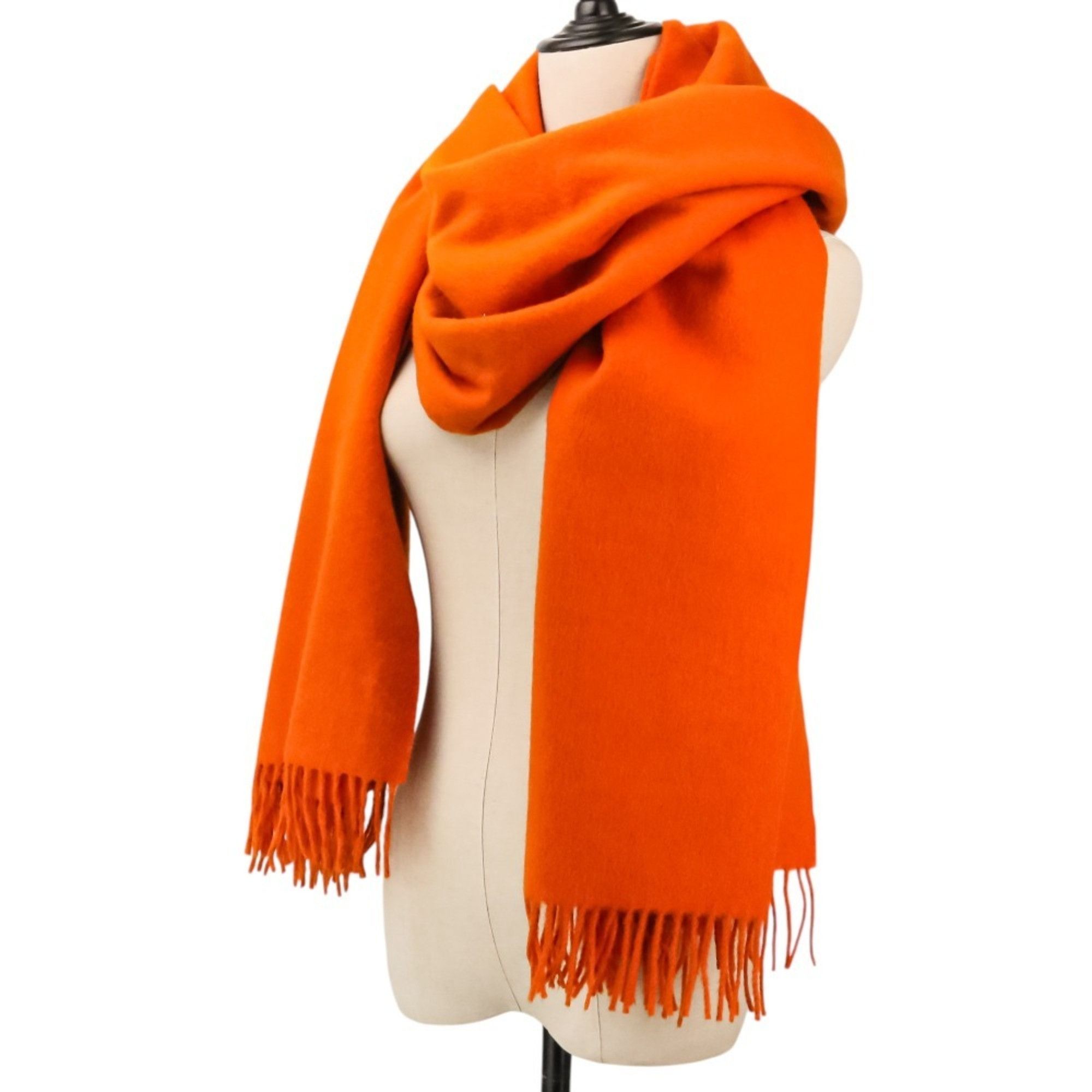 Hermes Hermes Cashmere Wool Fringe Large Stole Shawl Scarf Orange Women's Size ONE SIZE - 6 Thumbnail