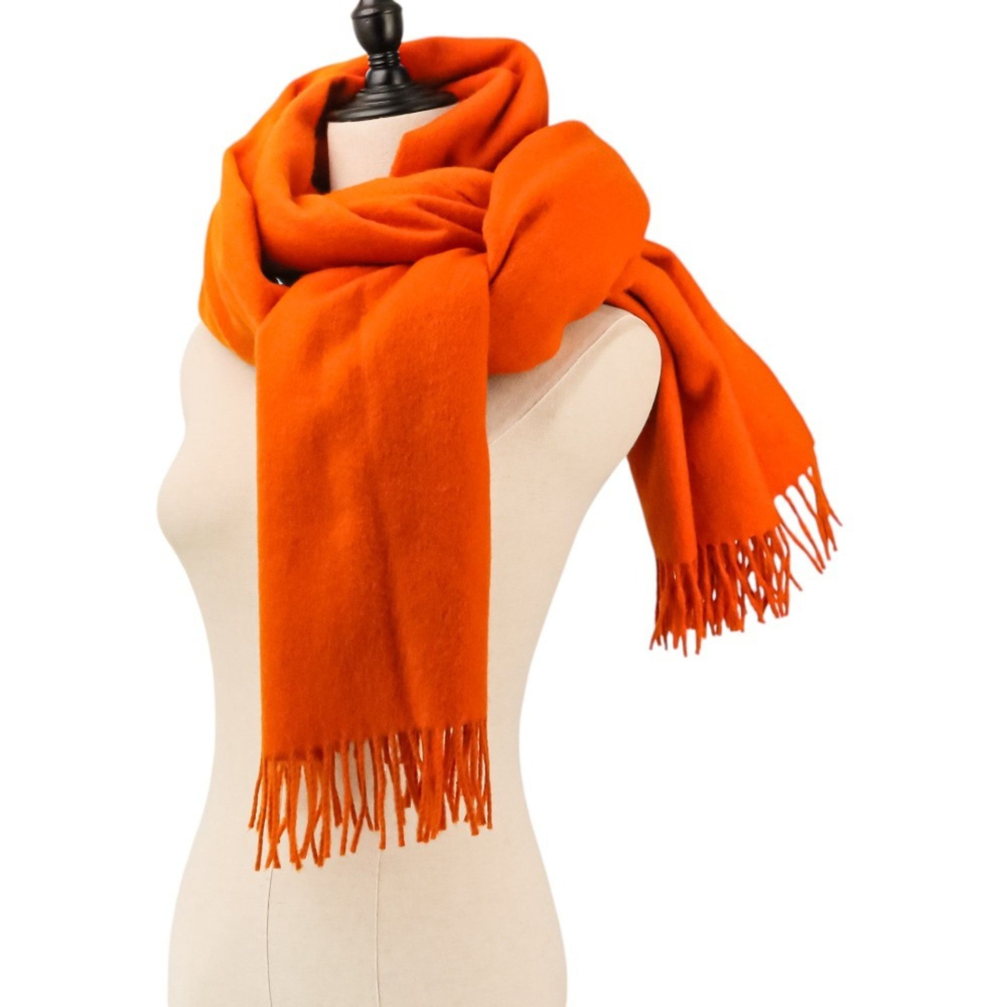 Hermes Hermes Cashmere Wool Fringe Large Stole Shawl Scarf Orange Women's Size ONE SIZE - 5 Thumbnail
